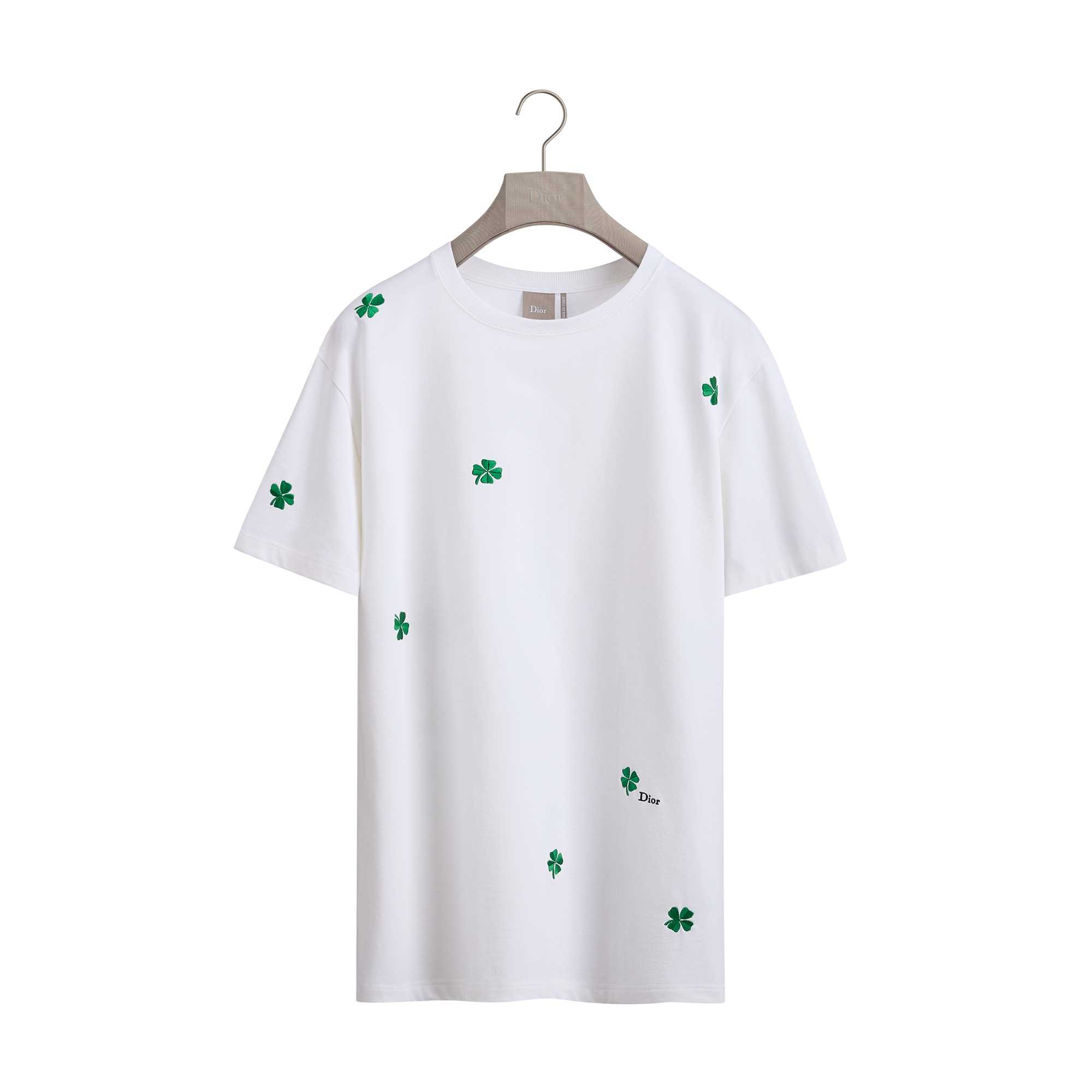  白色棉质平纹针织面料 Dior Clover 图案刺绣