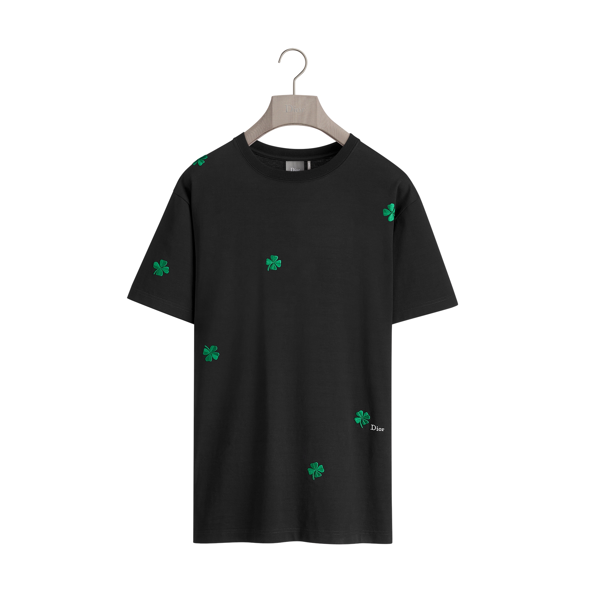  黑色棉质平纹针织面料 Dior Clover 刺绣