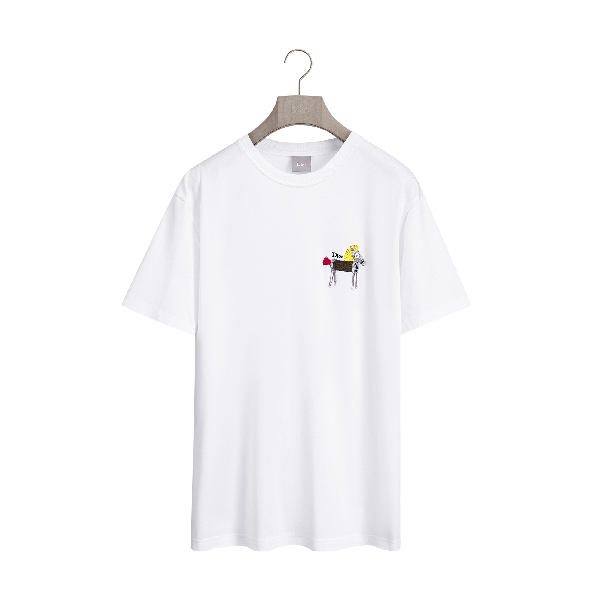 宽松版型 T 恤 白色棉质平纹针织面料小马刺绣 E01