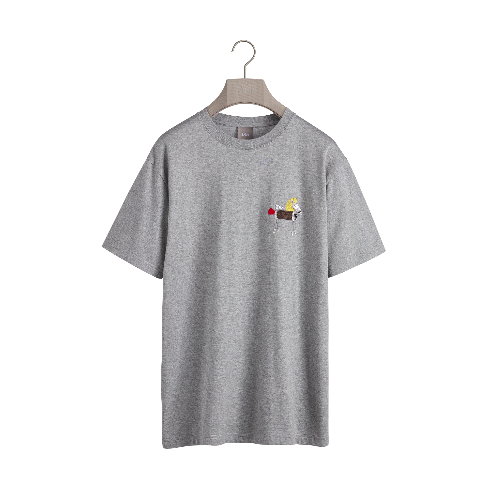  灰色棉质平纹针织面料小马刺绣