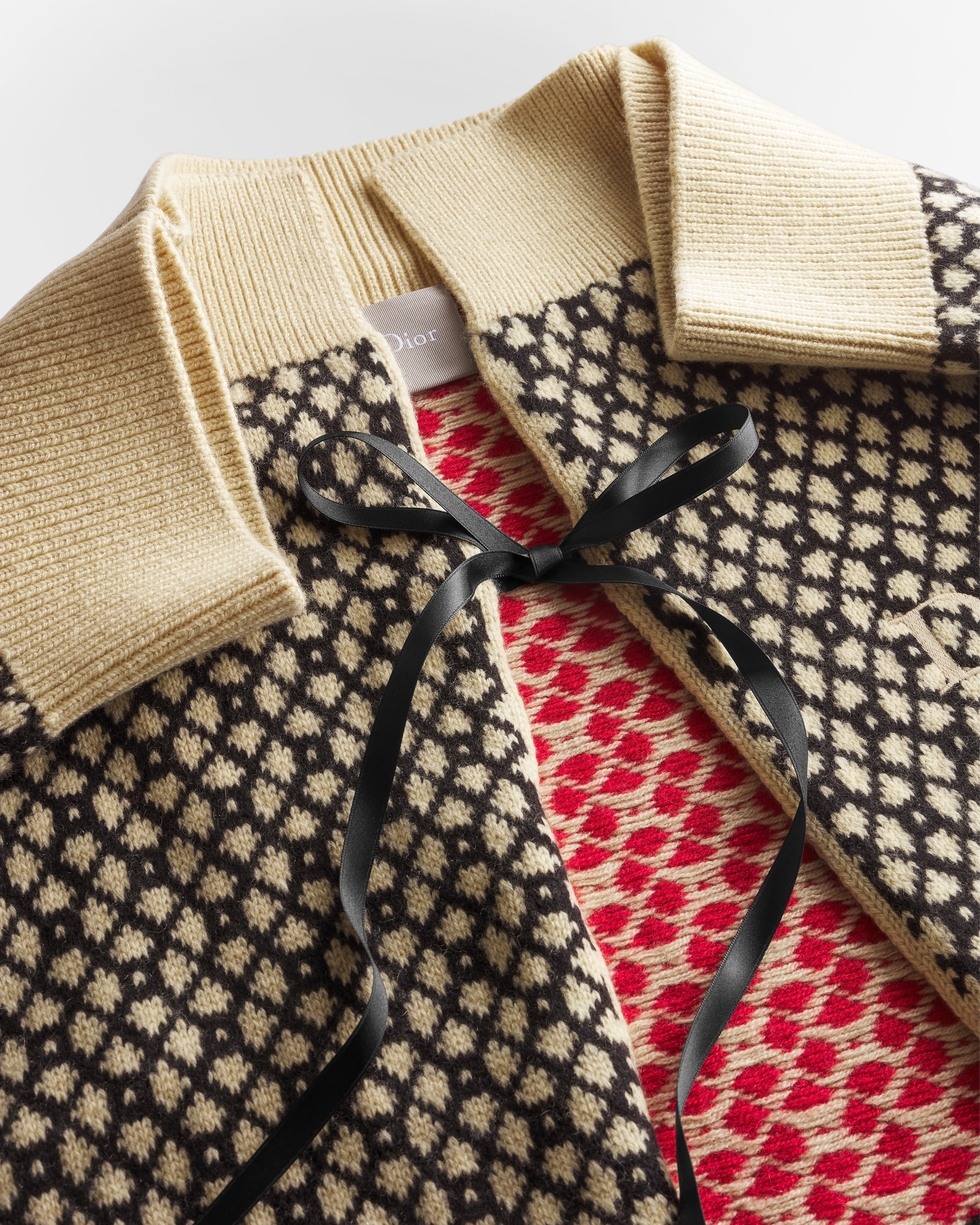 斗篷 米白色和黑色山羊绒提花面料 E09