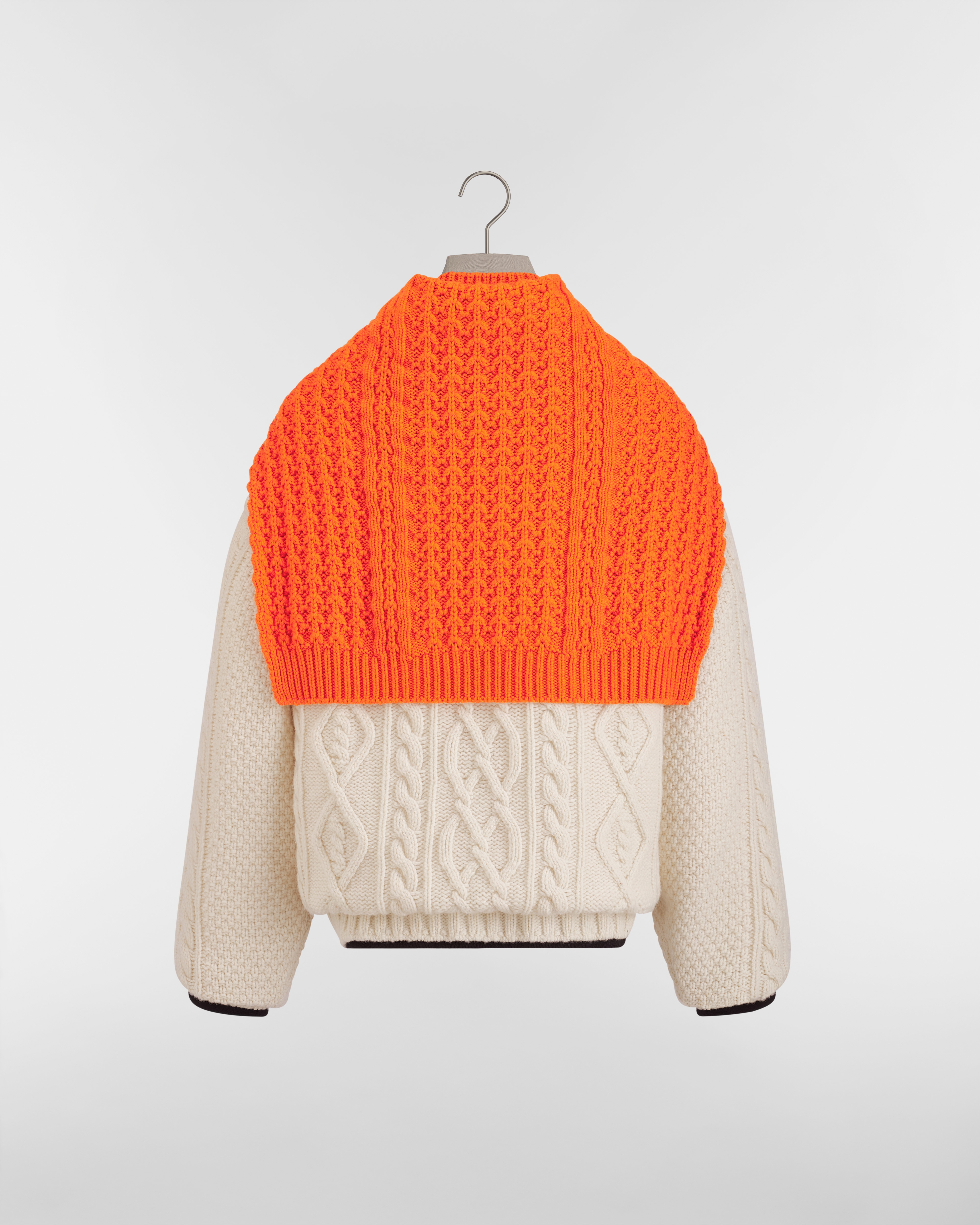 纽扣短夹克 白色和橙色绵羊毛混纺针织面料 E08