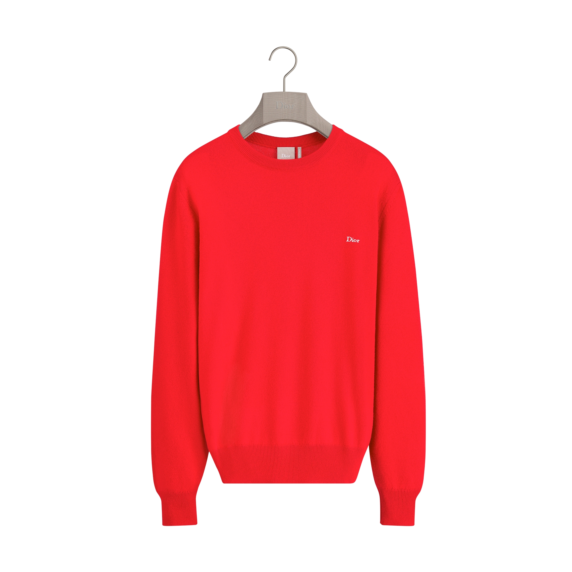  红色山羊绒平纹针织面料 Dior 刺绣