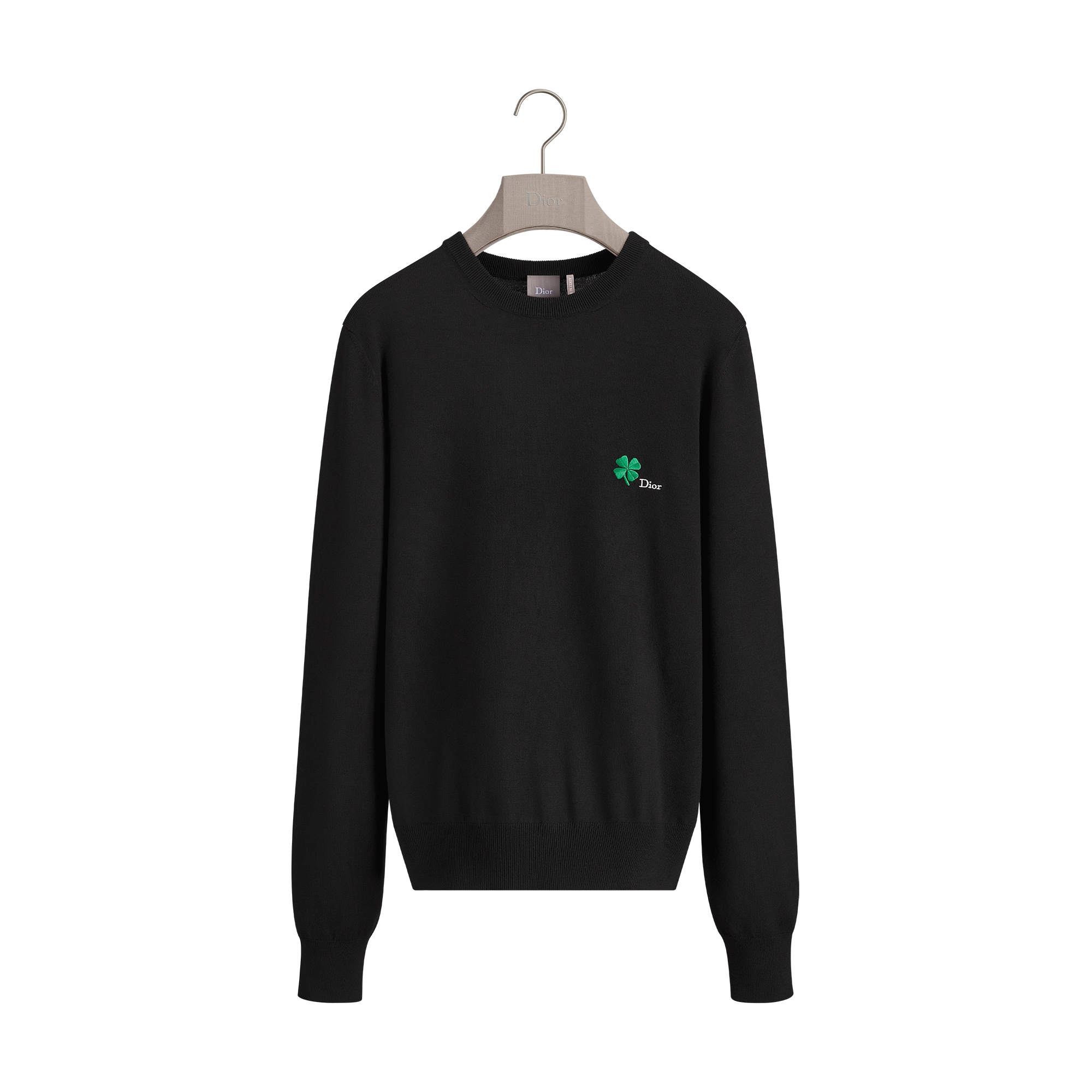  黑色绵羊毛平纹针织面料 Dior Clover 图案刺绣