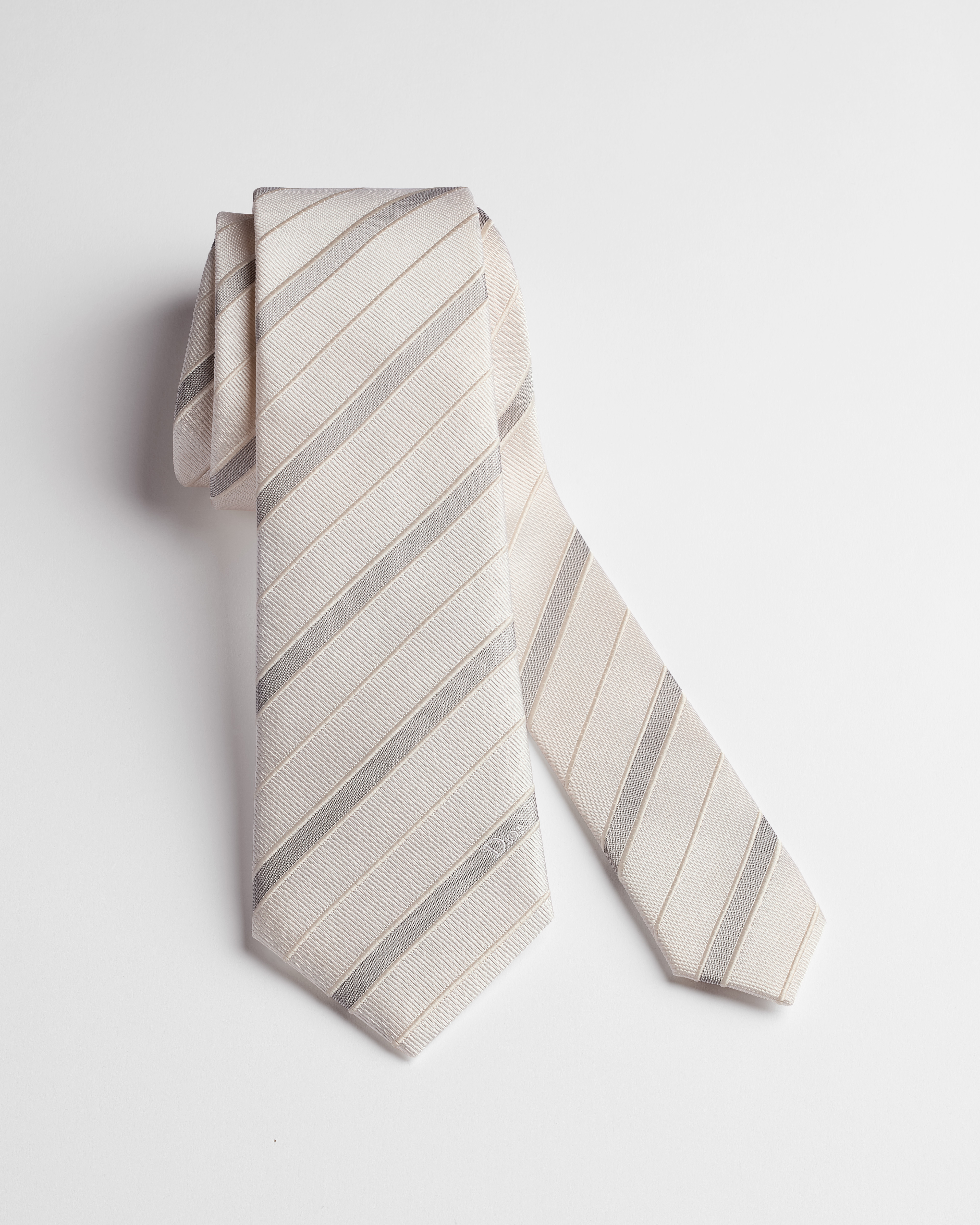 条纹领带 浅灰色和白色桑蚕丝面料 E09