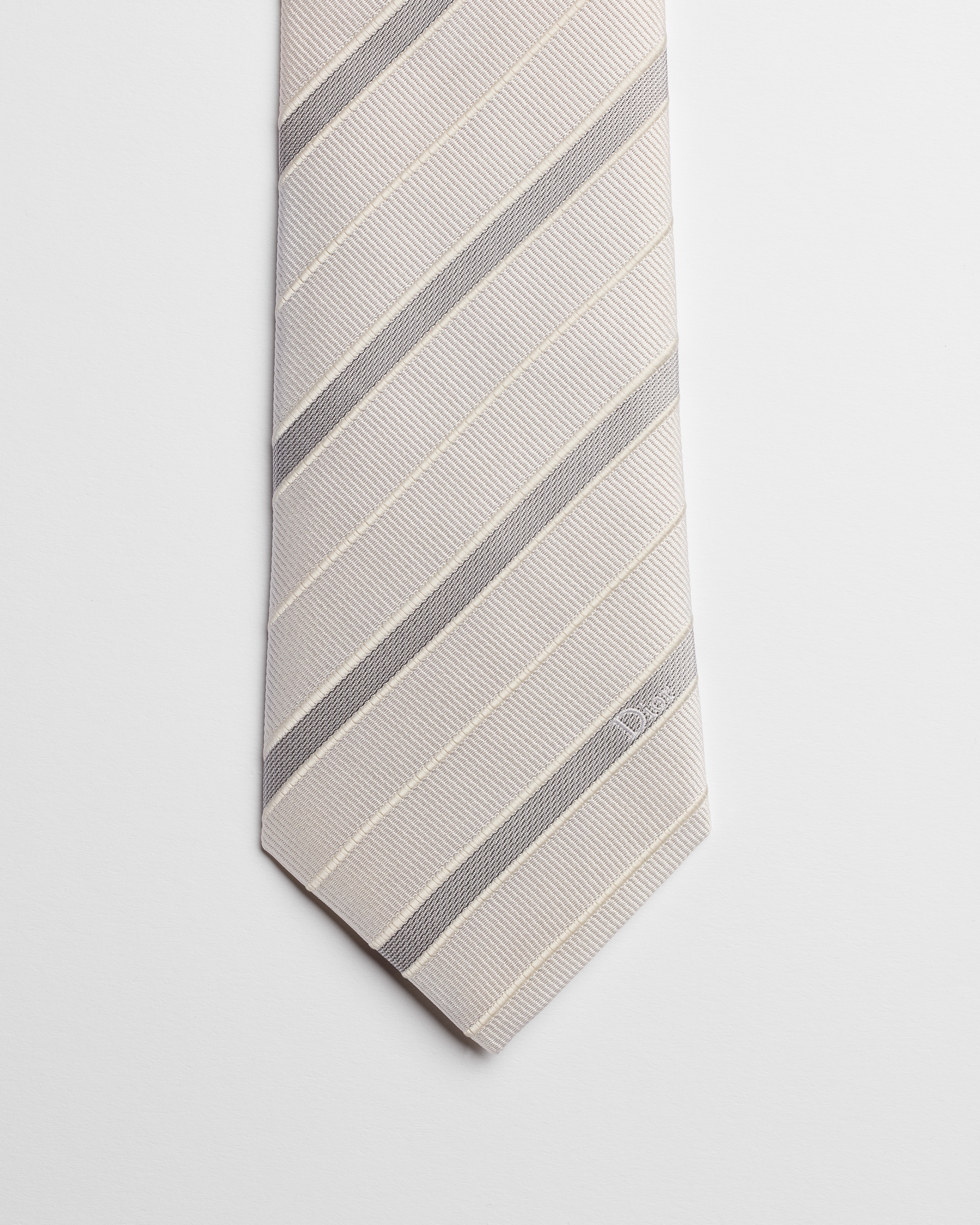 条纹领带 浅灰色和白色桑蚕丝面料 E10