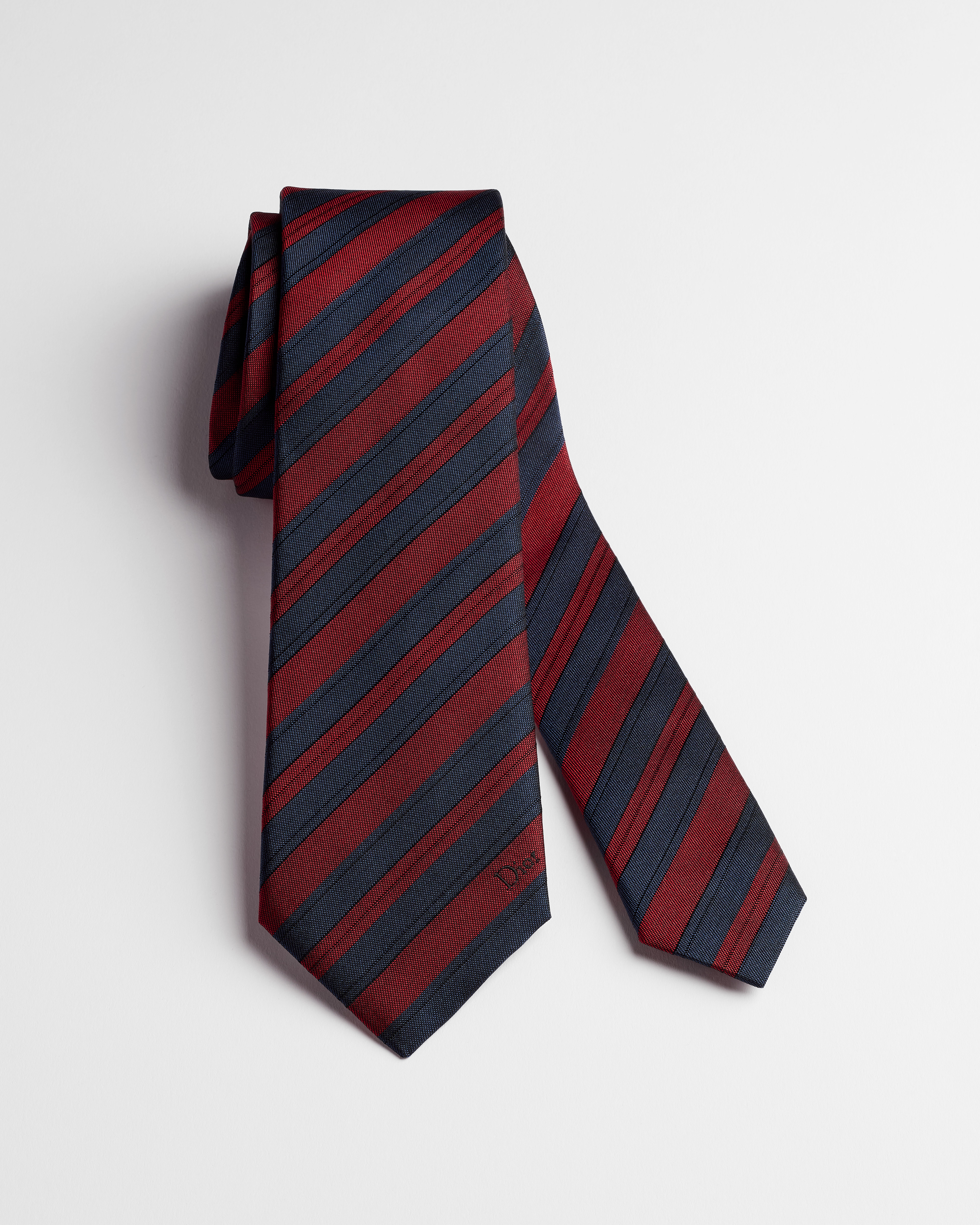 条纹领带 海军蓝色和红色桑蚕丝面料 E09