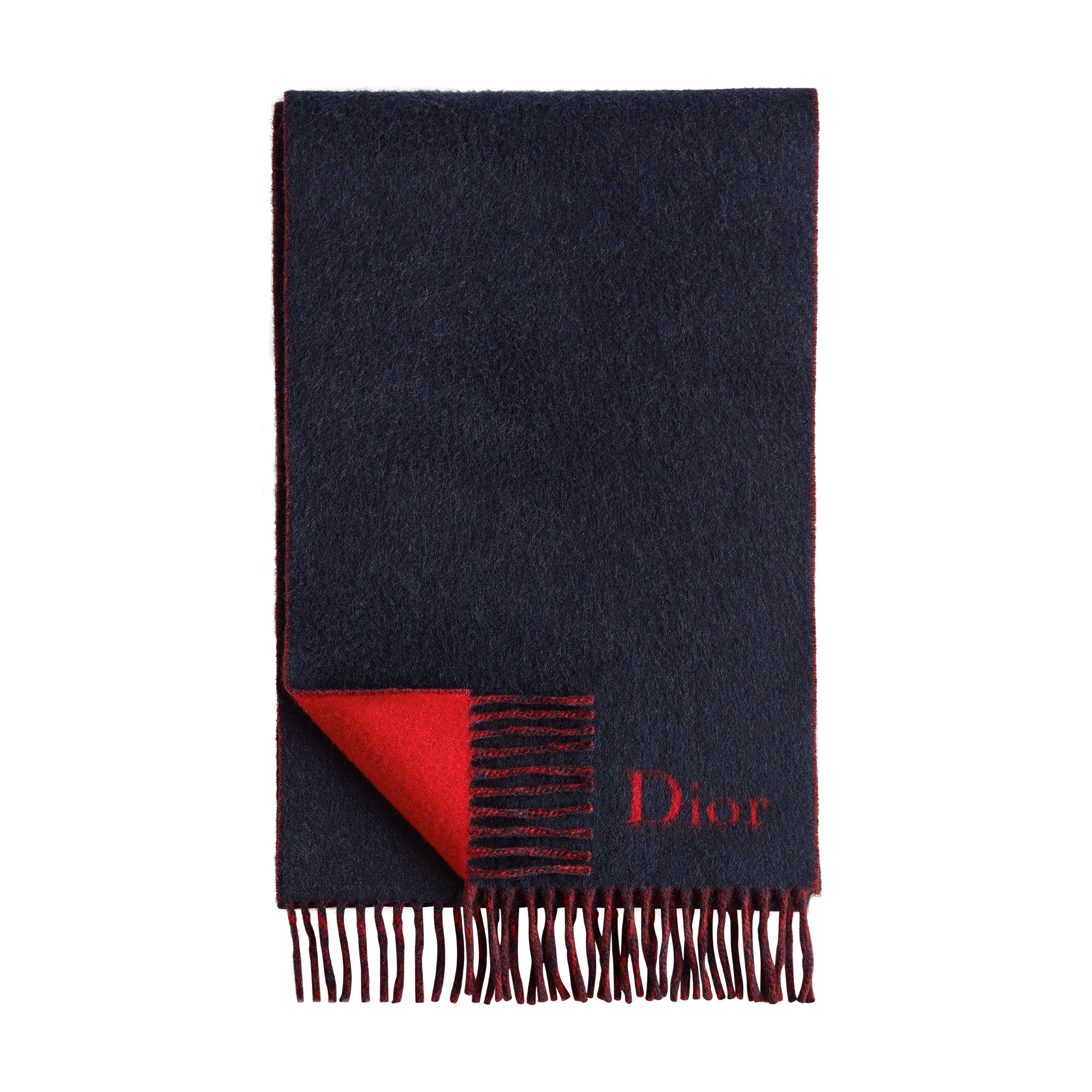  海军蓝色和红色绵羊毛和山羊绒混纺面料 Dior 刺绣
