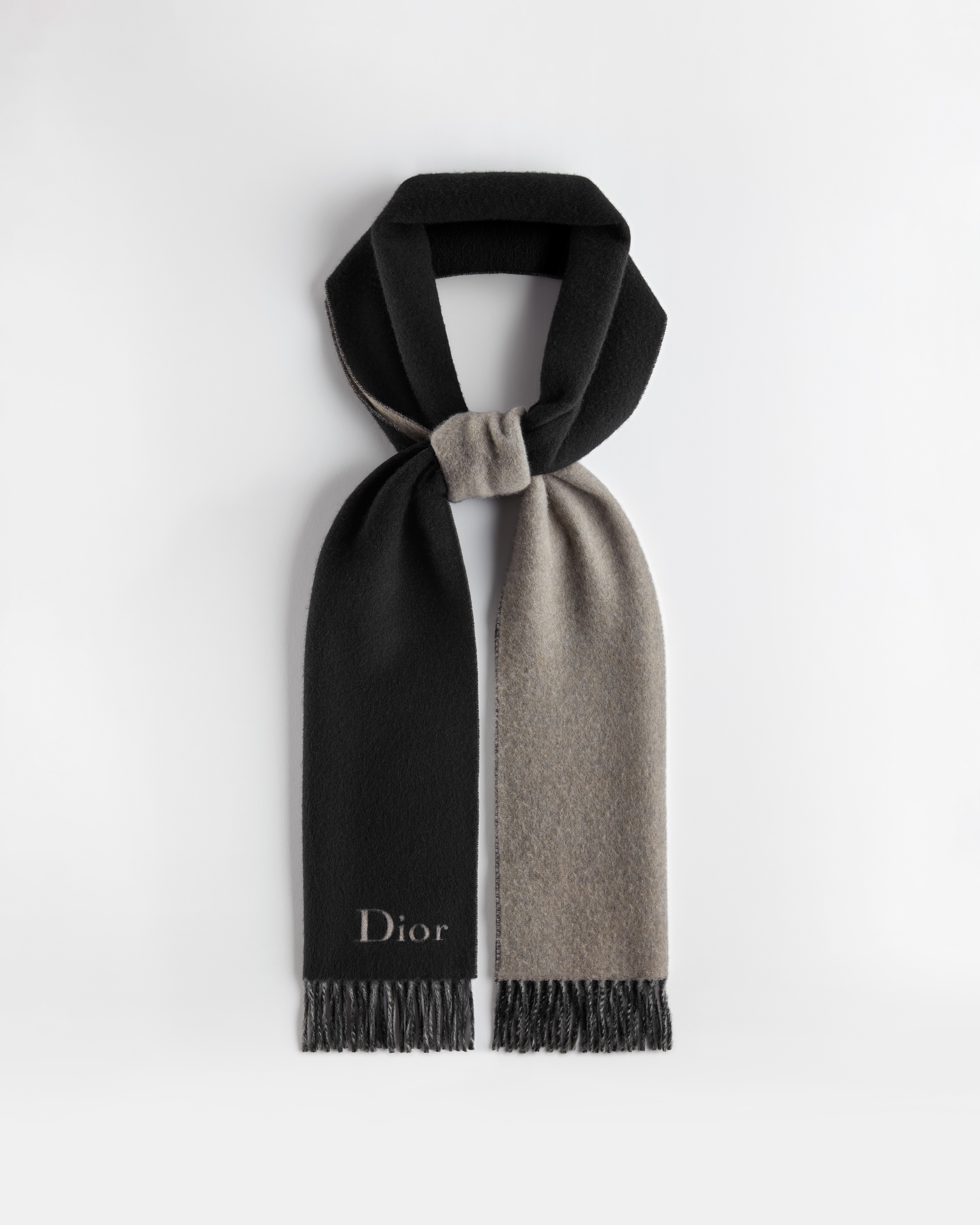 双面围巾 黑色和灰色绵羊毛和山羊绒混纺面料 Dior 刺绣 E03