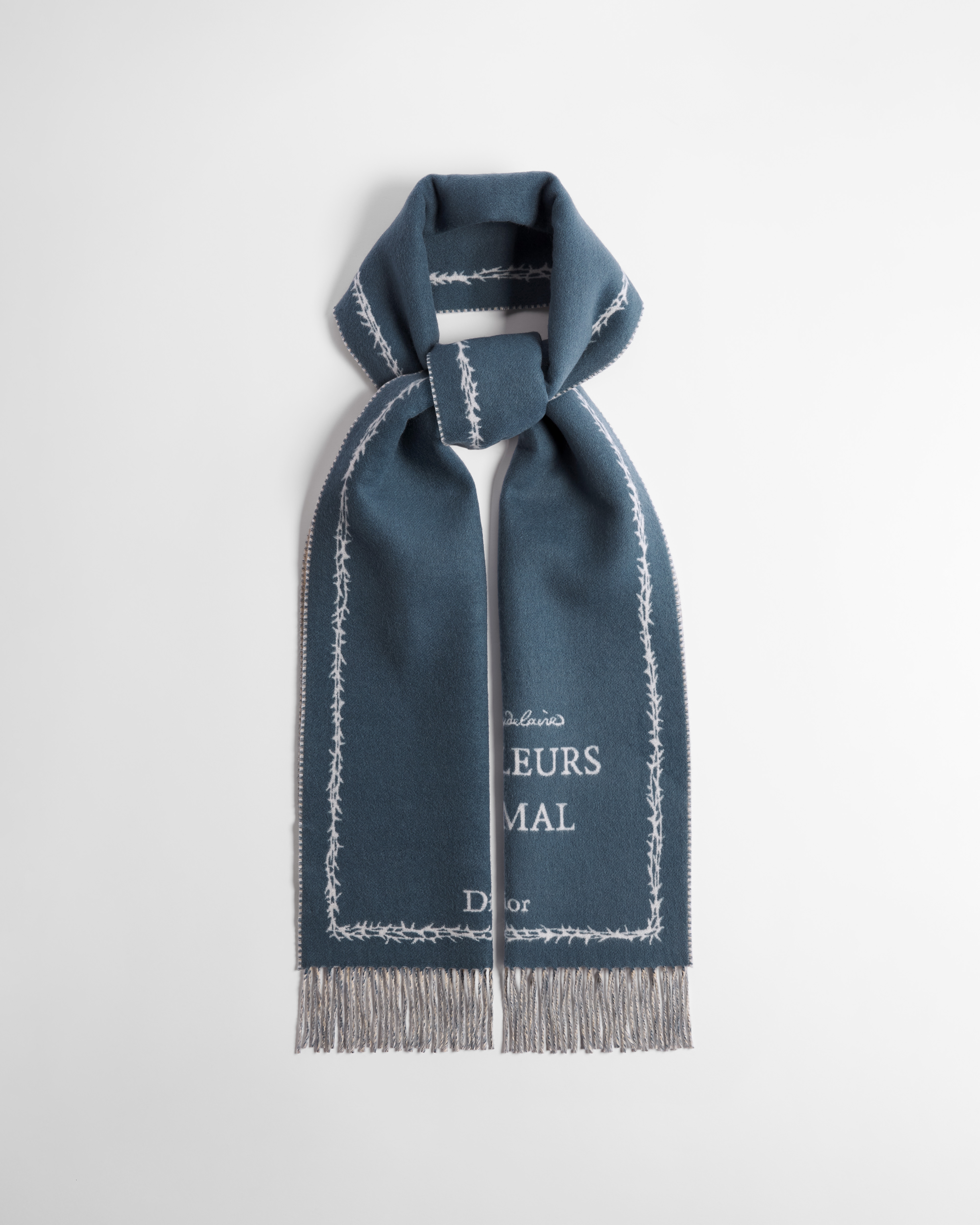 围巾 蓝色和白色绵羊毛和山羊绒混纺面料 E09