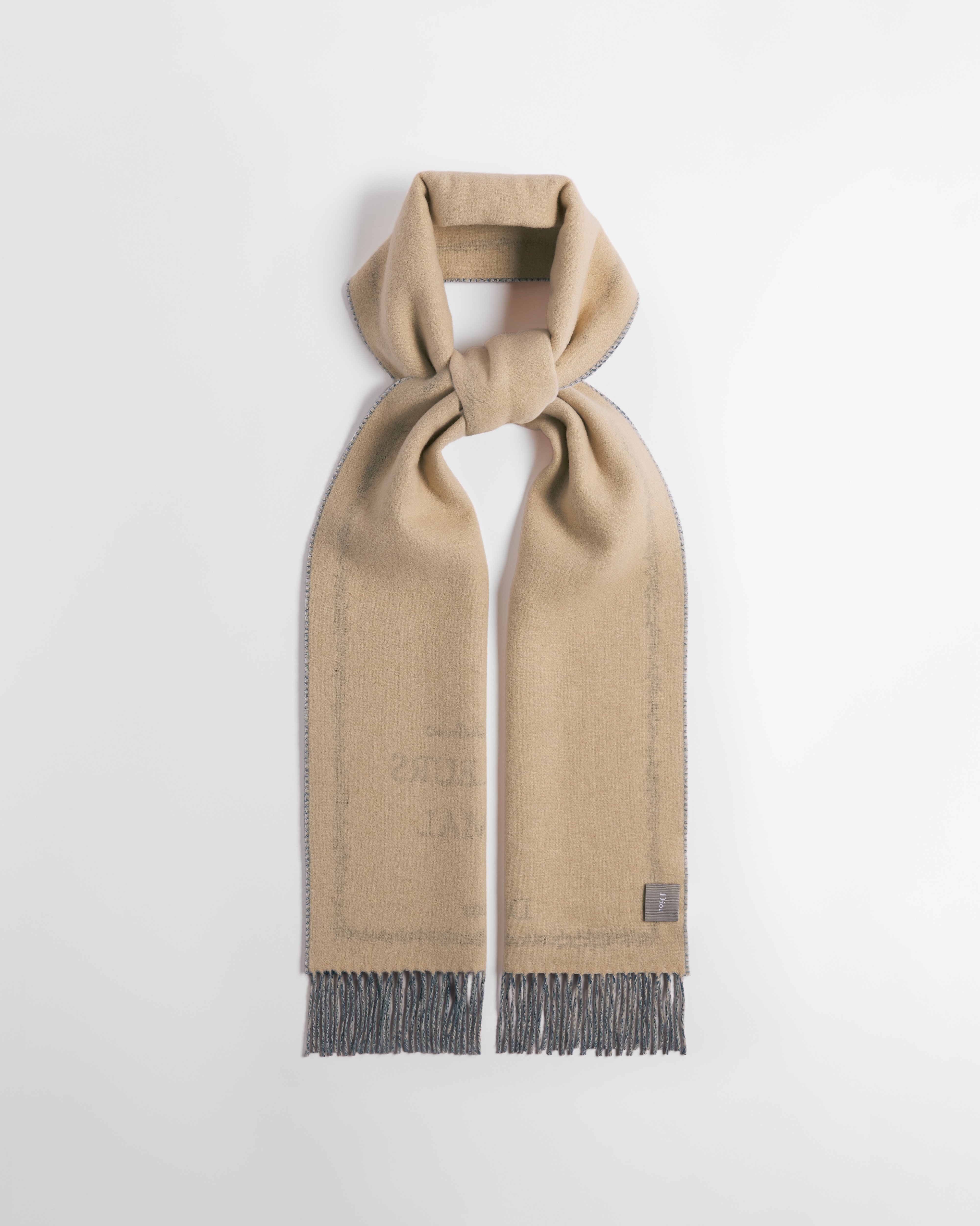 围巾 蓝色和白色绵羊毛和山羊绒混纺面料 E11