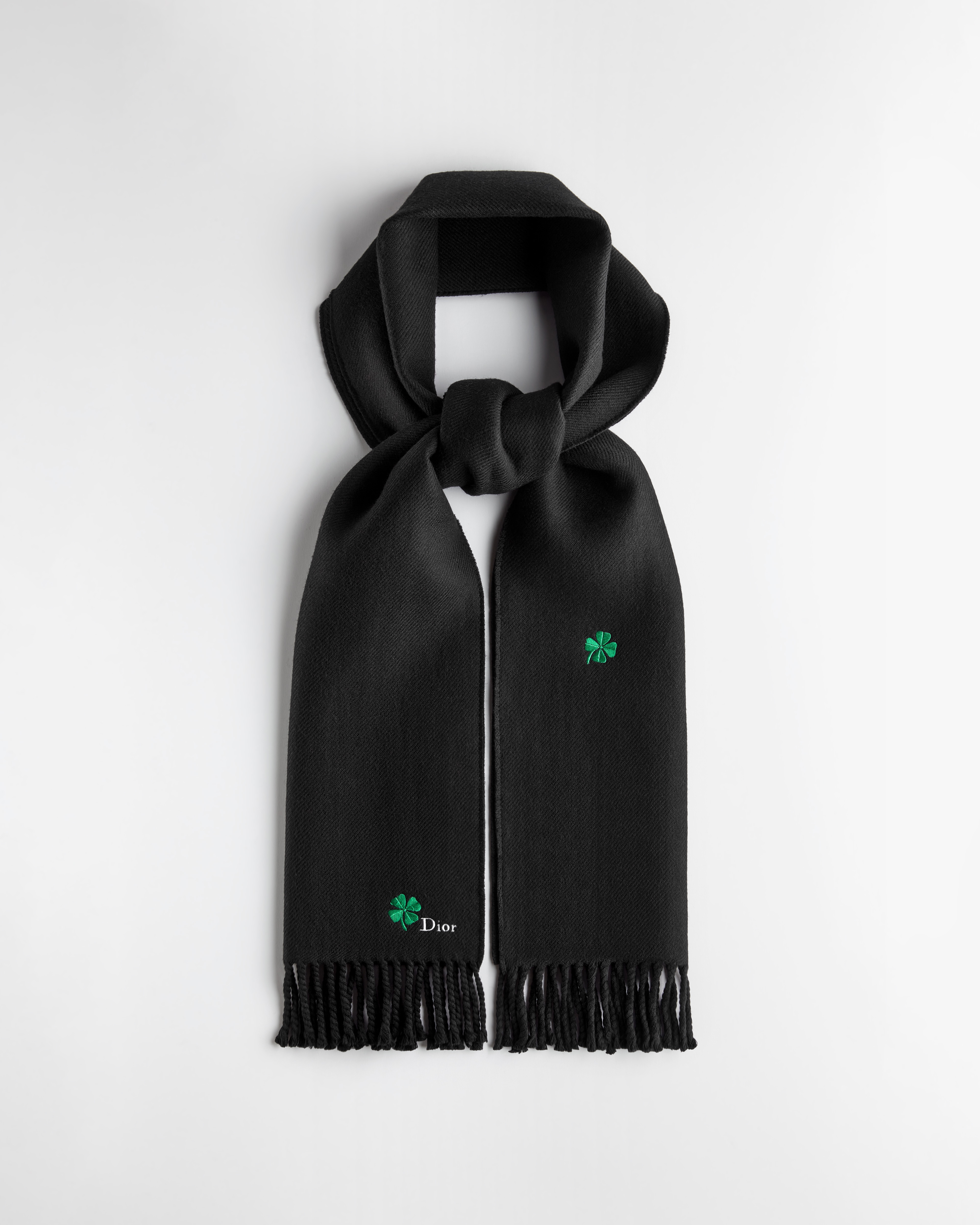围巾 黑色绵羊毛面料 Dior Clover 刺绣 E03