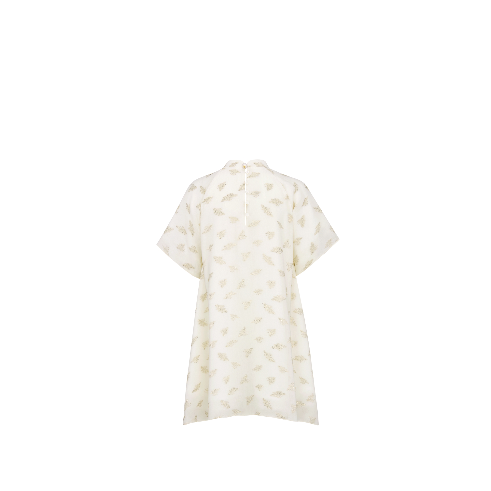 儿童喇叭形连衣裙 象牙色轻薄面料金色调小蜜蜂提花图案 E08