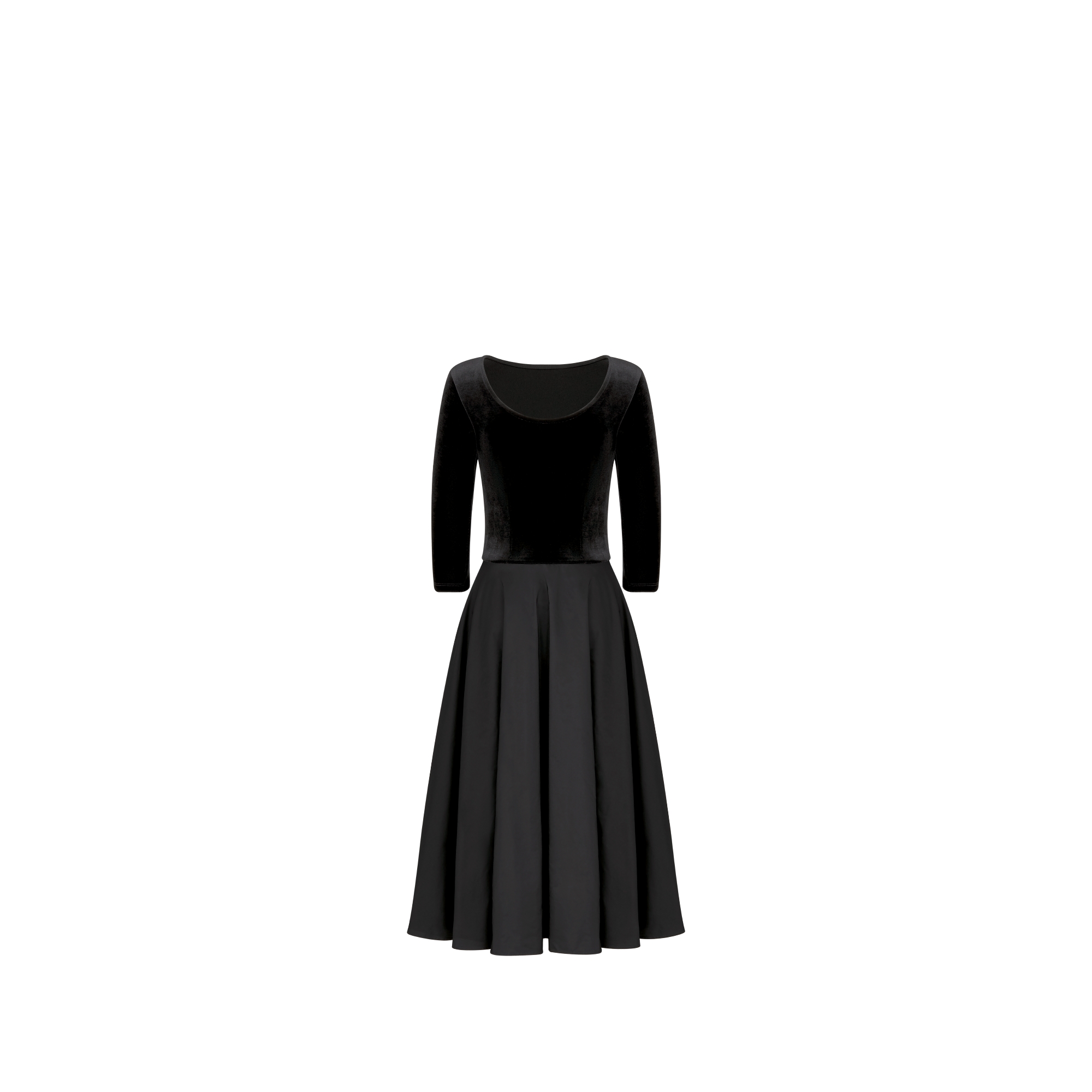 儿童长款连衣裙 黑色天鹅绒和塔夫绸面料 E08