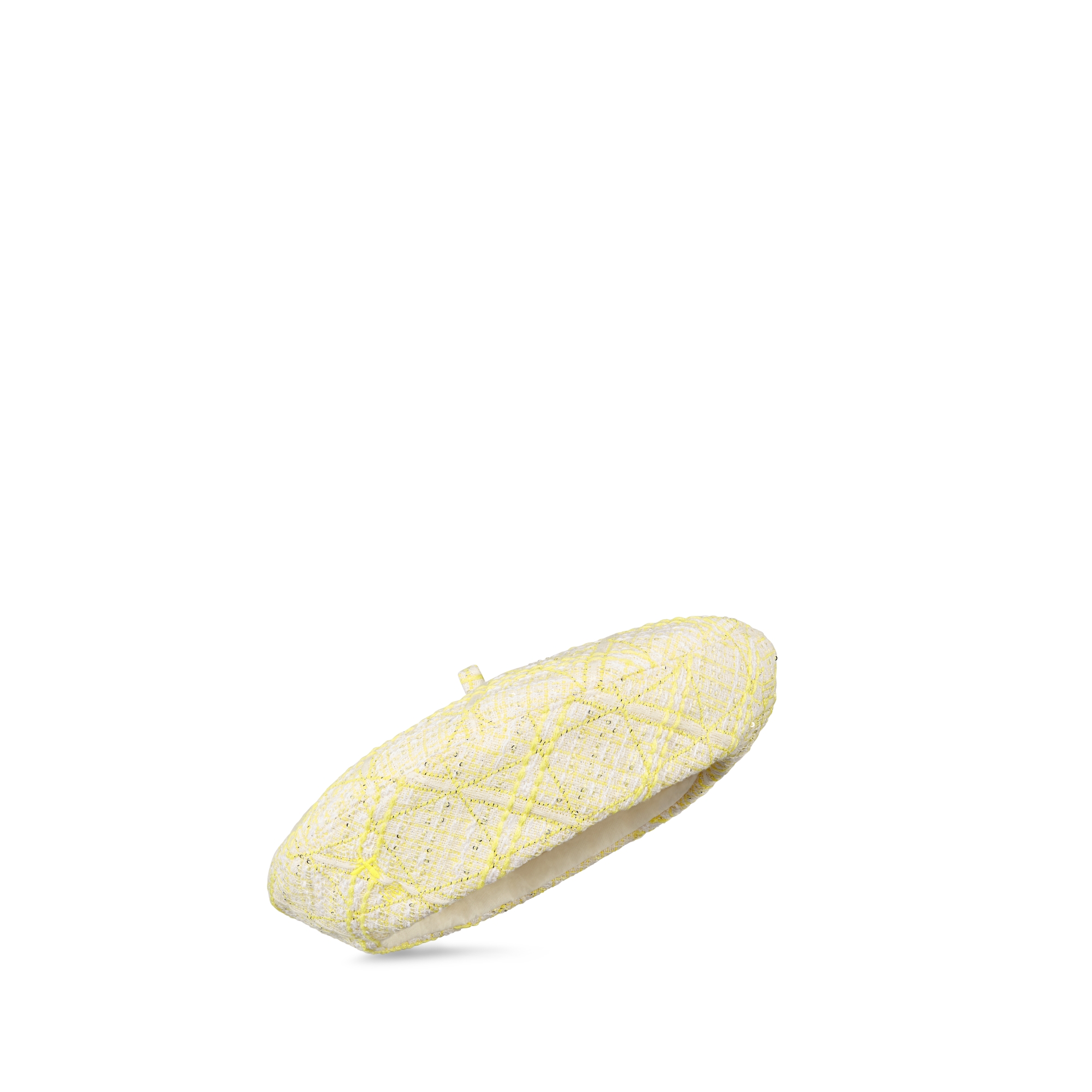 儿童贝雷帽 象牙色粗花呢黄色和金色调藤格纹提花图案 E03