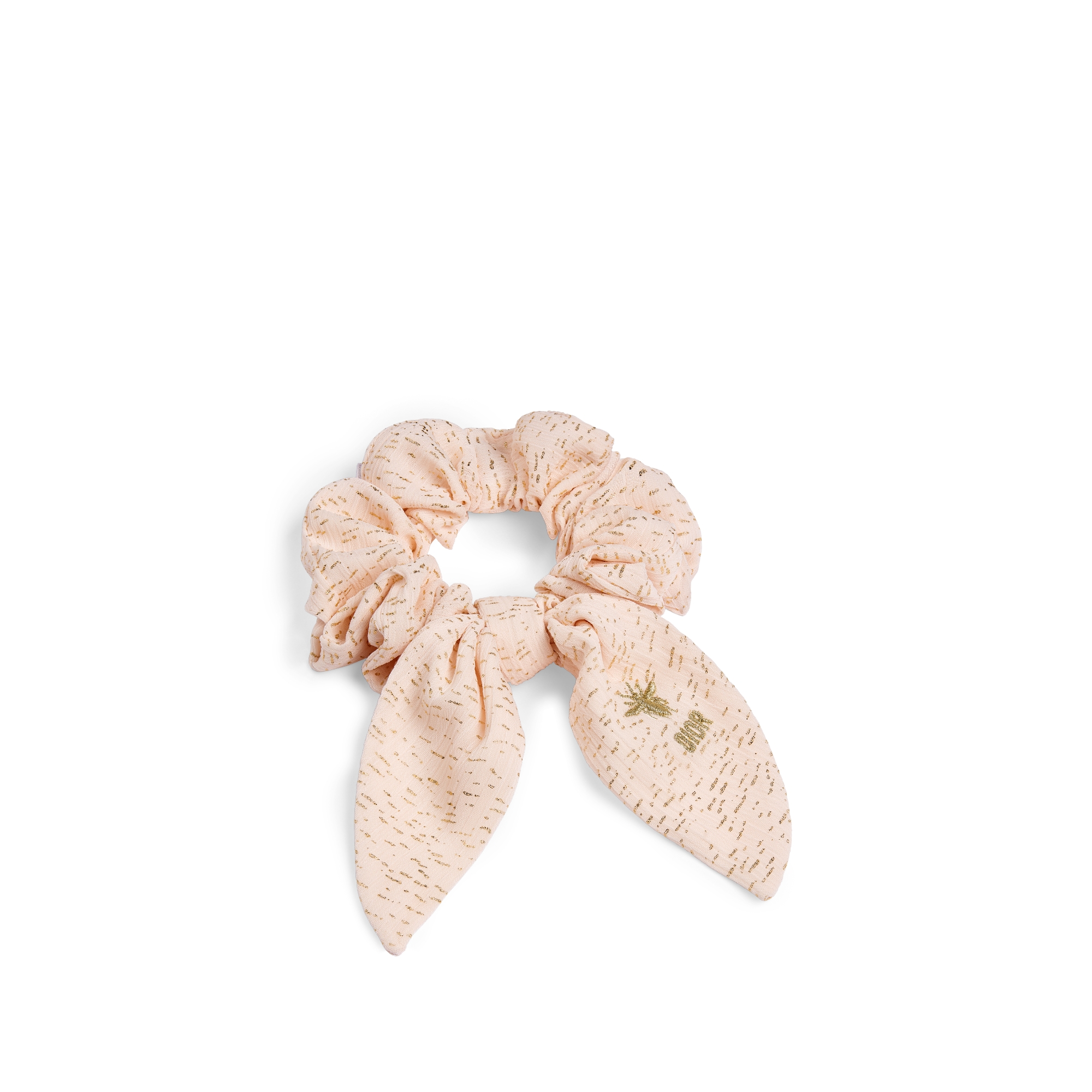 儿童发带套装 淡粉色棉质混纺华达呢面料、淡粉色绉纱搭配金色调亮片装饰、象牙色轻薄面料搭配金色调提花小蜜蜂图案 E10