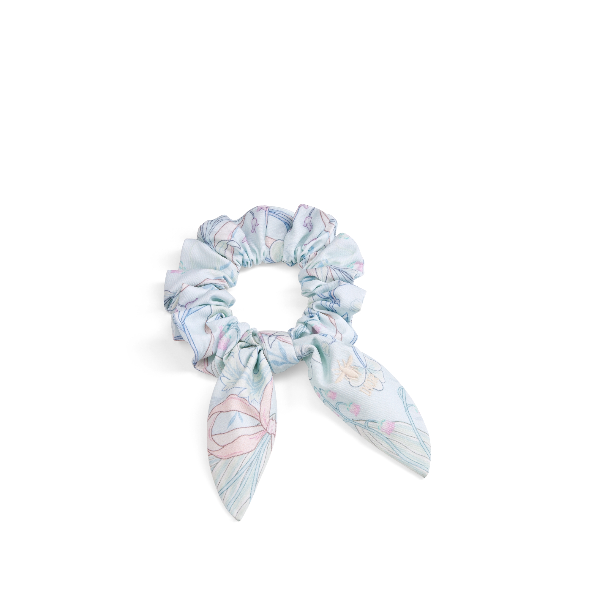 儿童发带套装 象牙色棉府绸、淡蓝色棉质混纺面料淡色本季花卉图案和象牙色粗花呢面料黄色和金色调藤格纹提花图案 E10