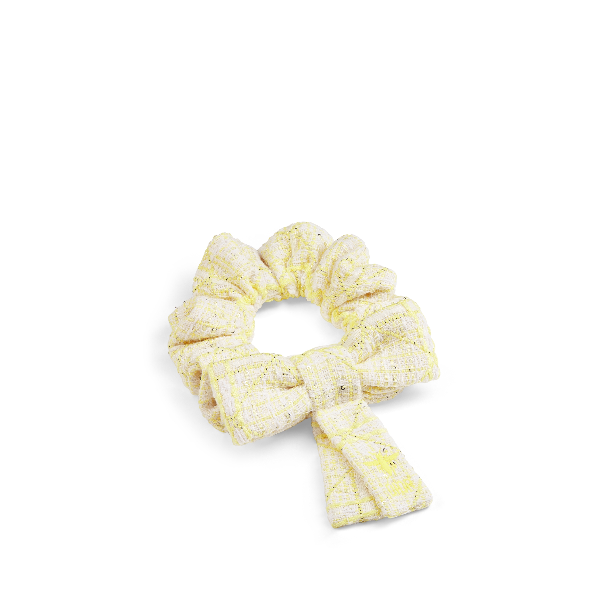 儿童发带套装 象牙色棉府绸、淡蓝色棉质混纺面料淡色本季花卉图案和象牙色粗花呢面料黄色和金色调藤格纹提花图案 E11