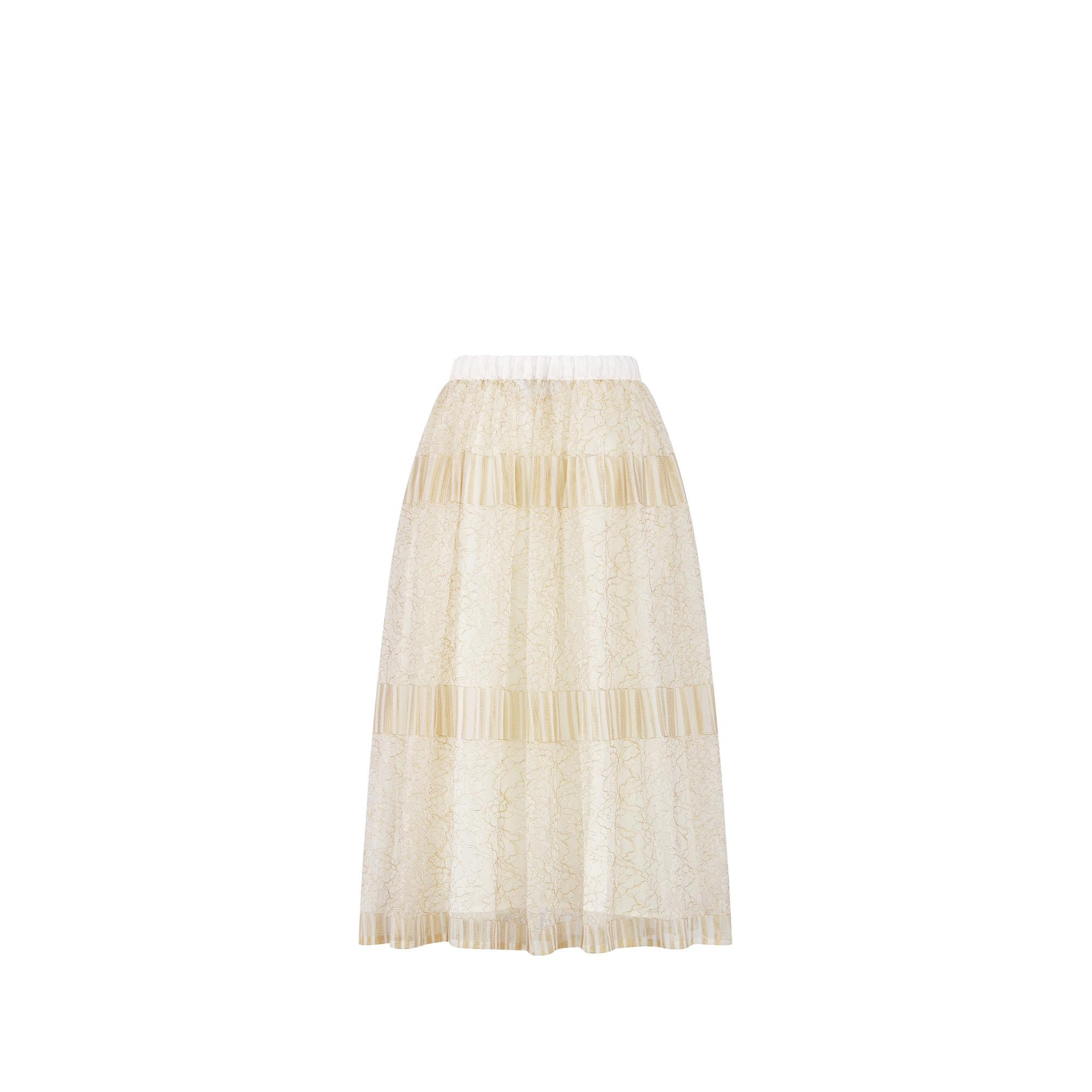 儿童长款半身裙 象牙色蕾丝金色调本季花卉图案 E08