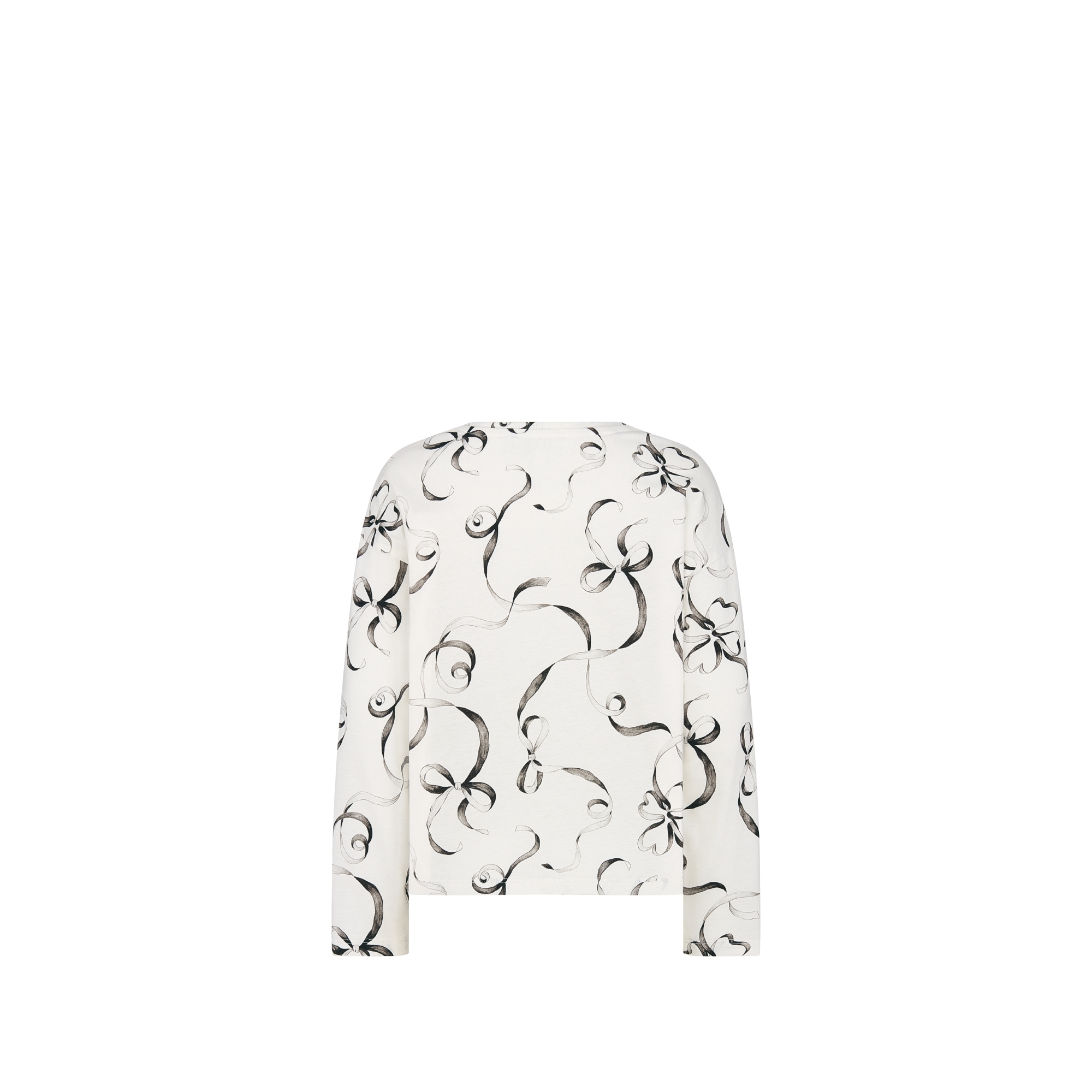 儿童长袖 T 恤 象牙色棉质平纹针织面料黑色饰带图案 E08