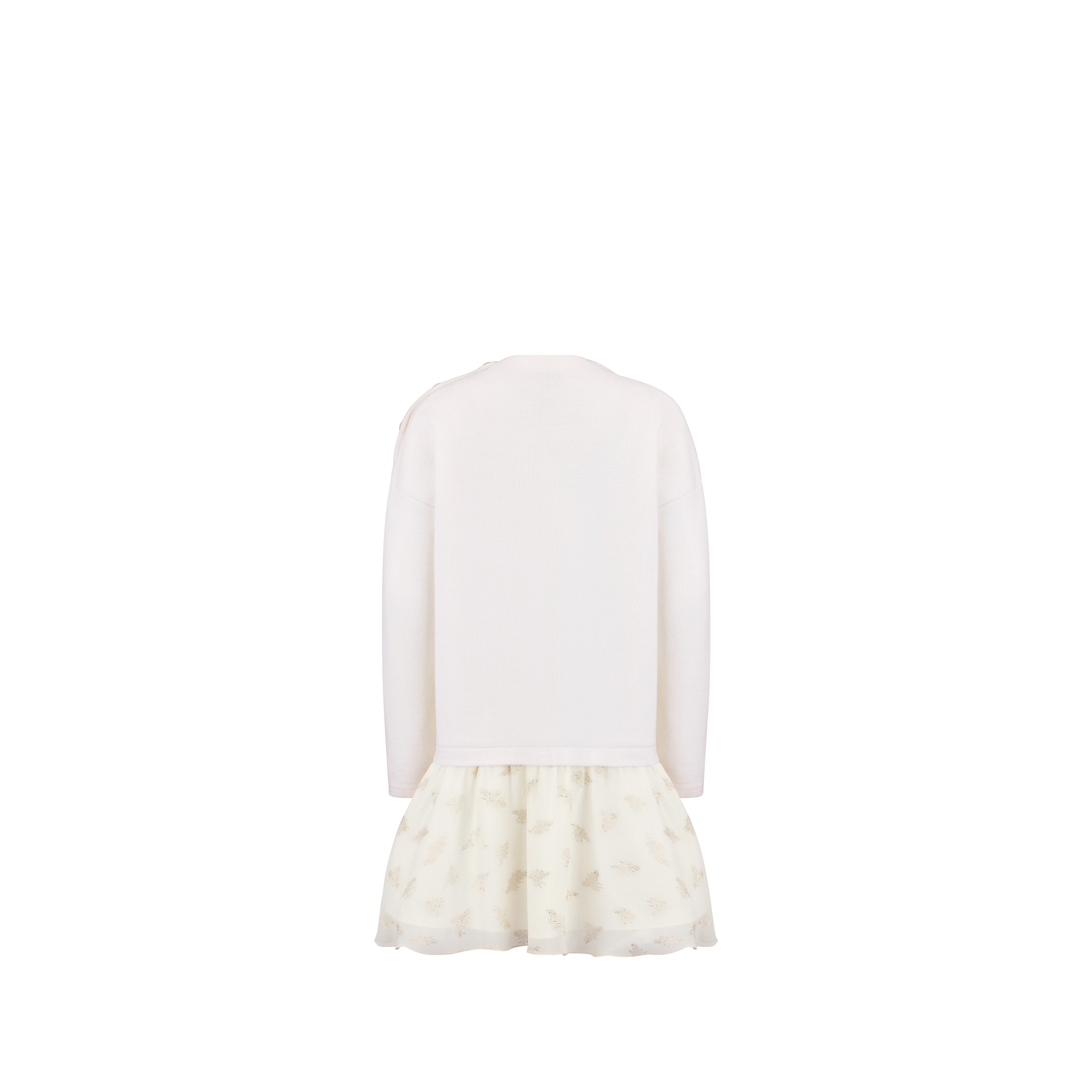 儿童喇叭形连衣裙 象牙色绵羊毛针织提花面料和象牙色轻薄面料金色调小蜜蜂图案 E08