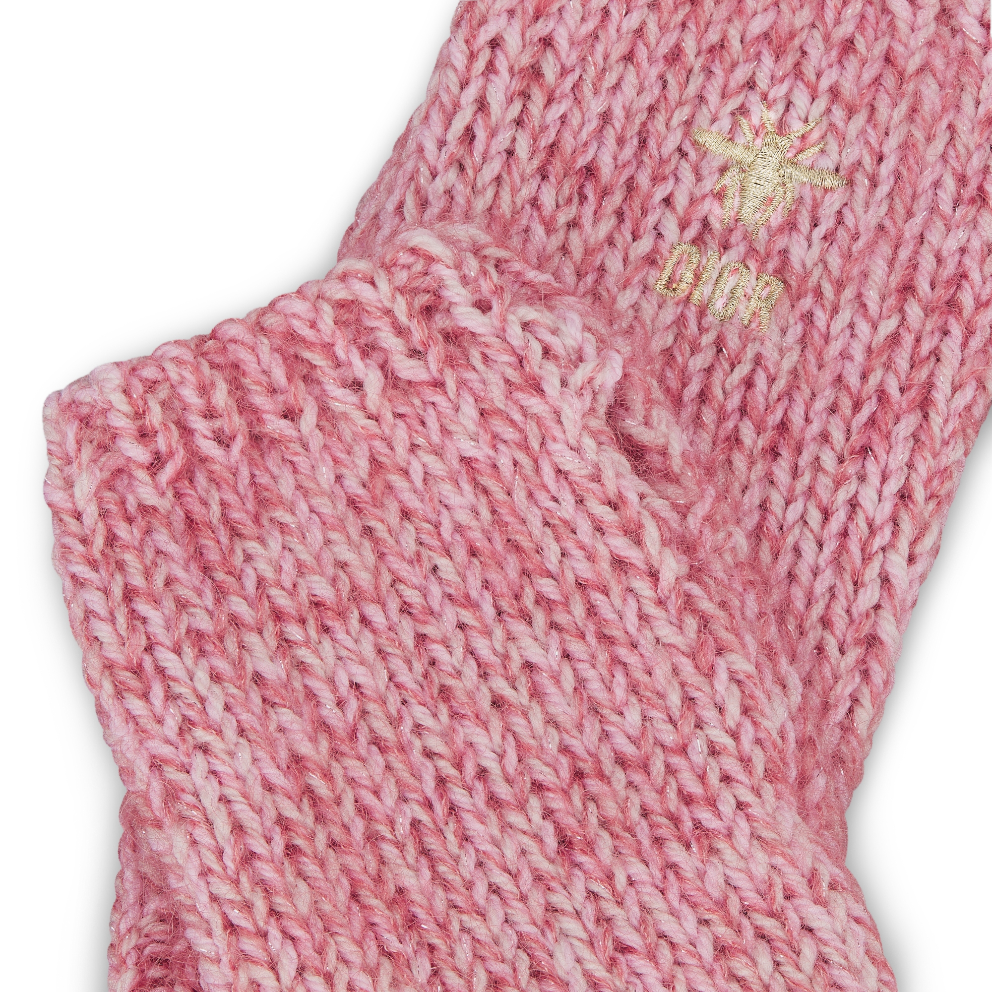 儿童手套 复古粉色和浅金色调绵羊毛混纺混色针织面料 E09