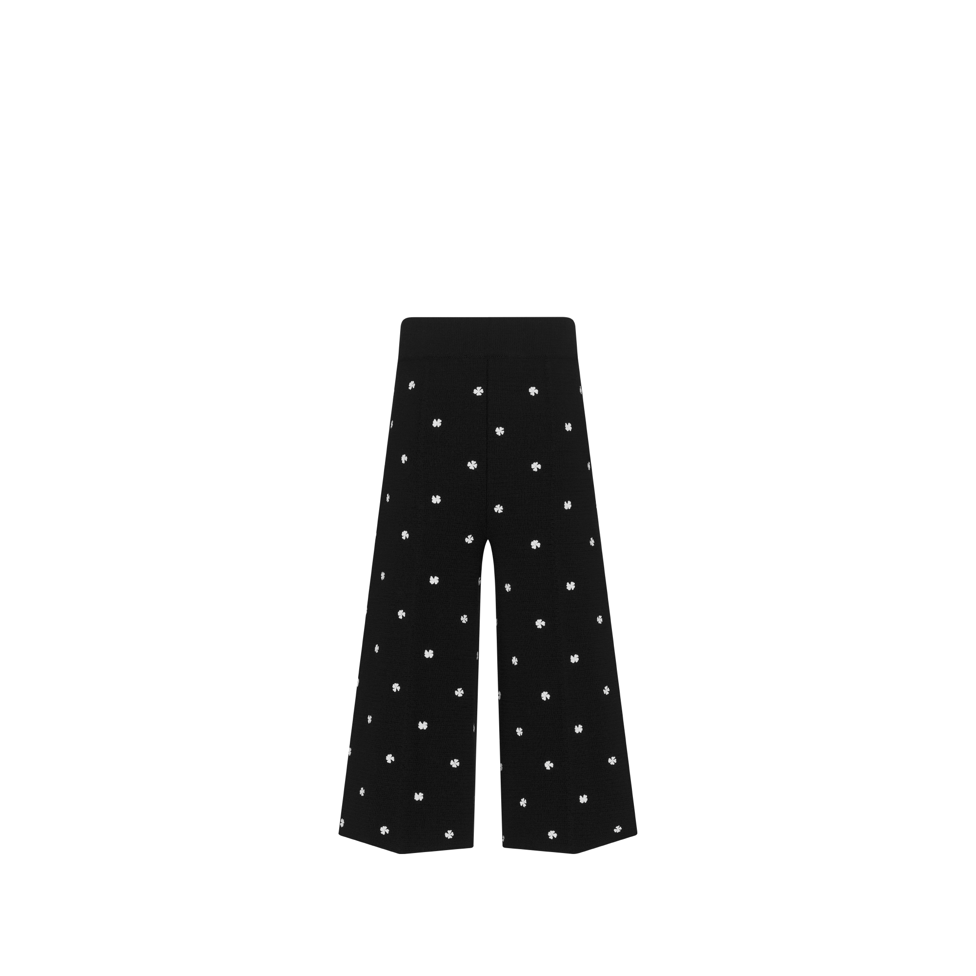 儿童阔腿长裤 黑色绵羊毛针织面料象牙色四叶草图案 E08