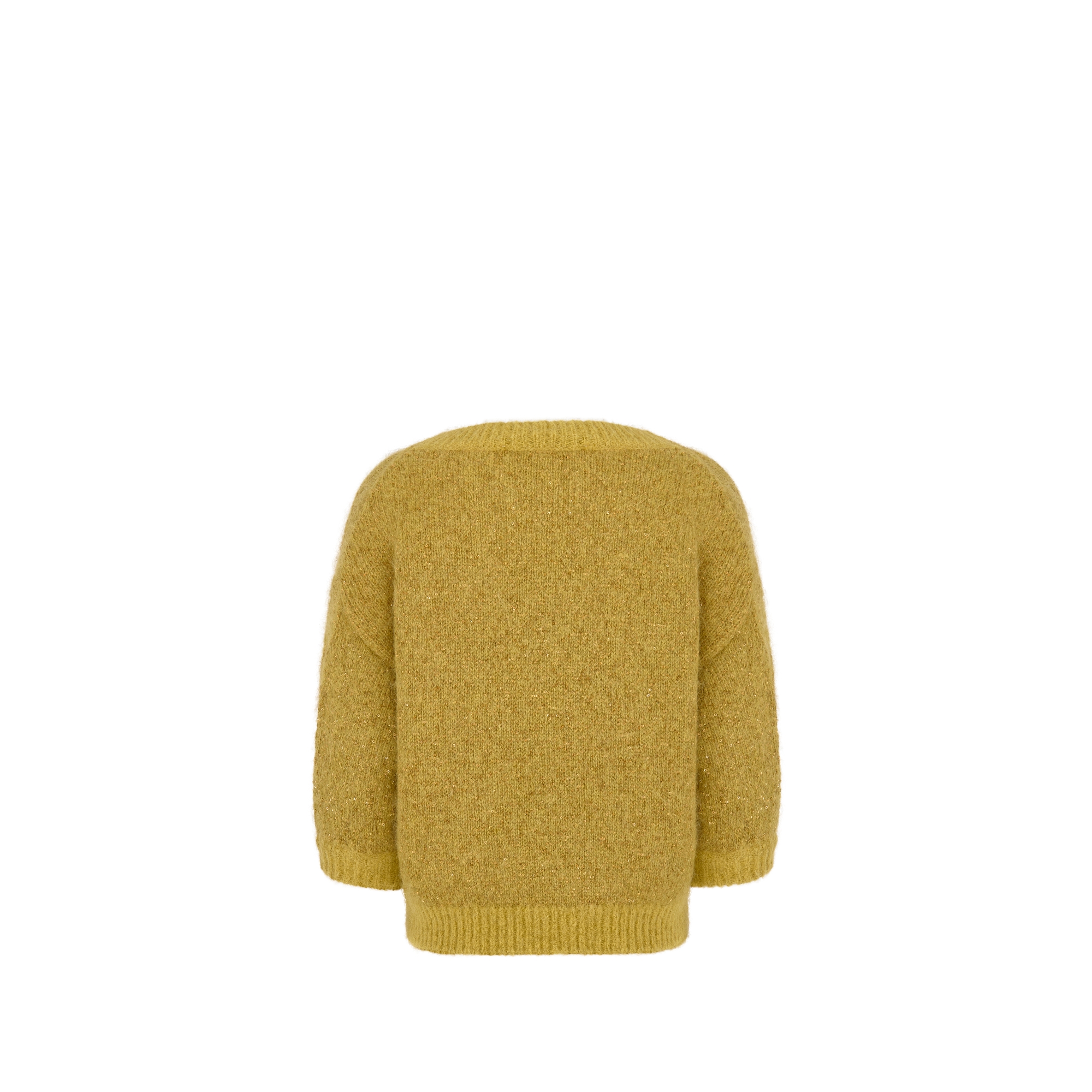 儿童短袖针织衫 黄赭色羊驼毛混纺针织面料金色调亮片装饰 E08