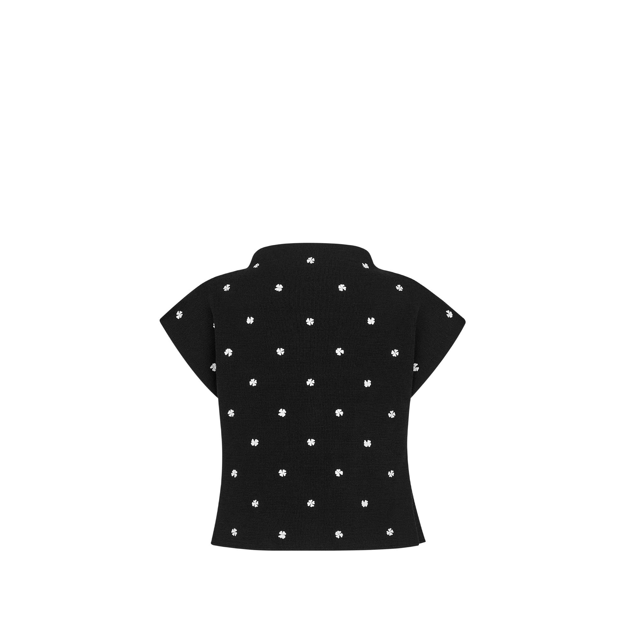 儿童针织背心 黑色绵羊毛针织面料象牙色四叶草图案 E08