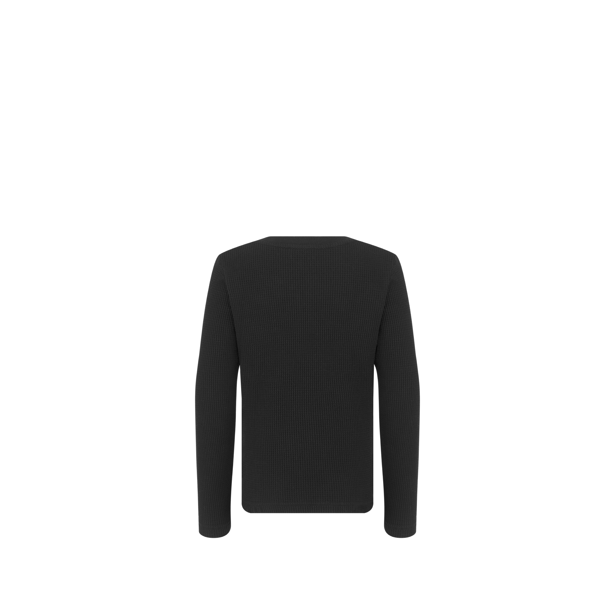 儿童长袖 T 恤 黑色华夫格棉织物 E08