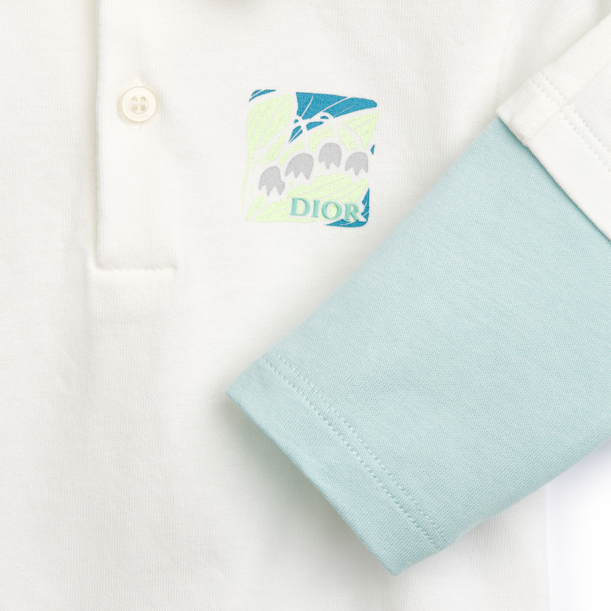 婴幼儿 Polo 衫 象牙色和淡蓝色棉质平纹针织面料 E09