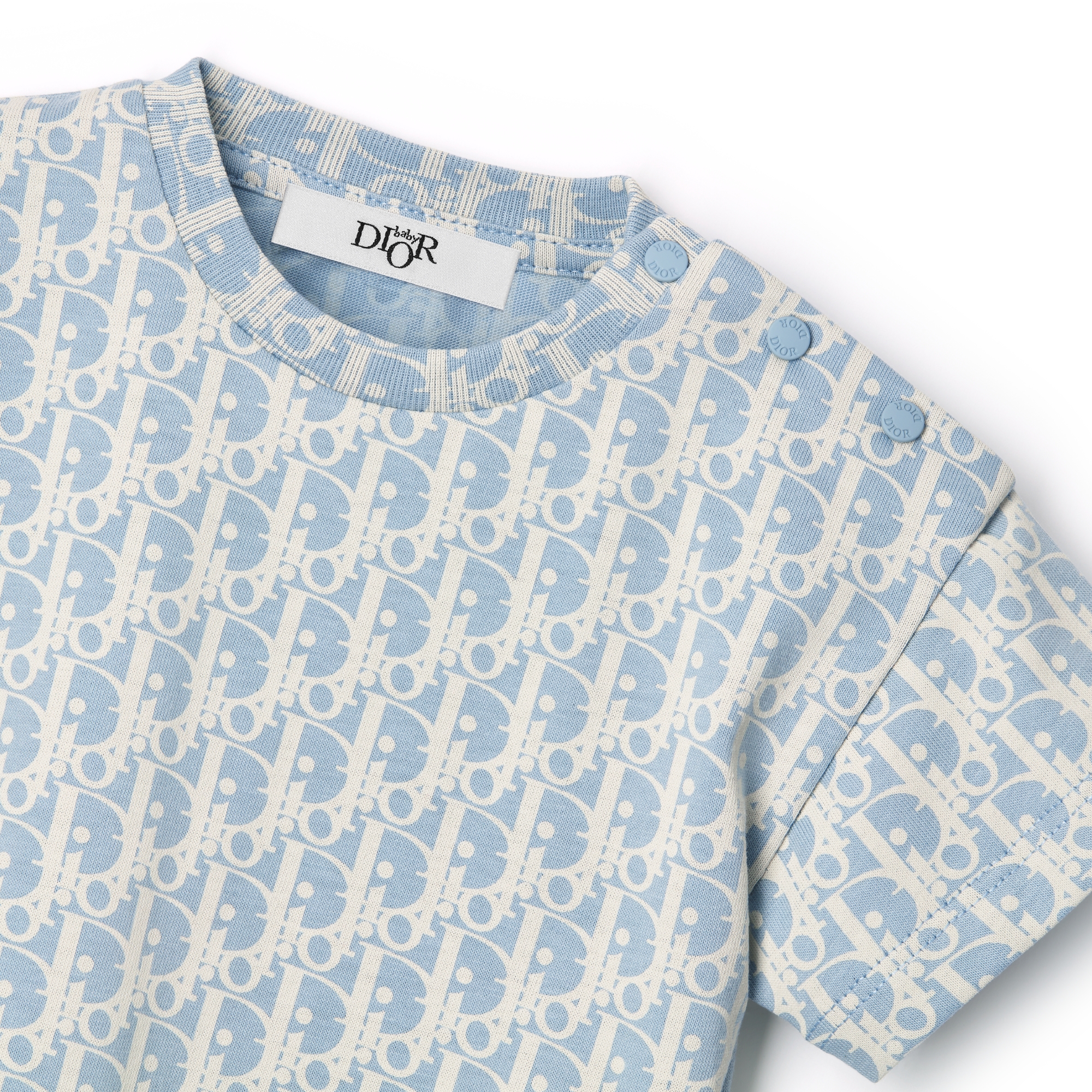 婴幼儿 T 恤 淡蓝色棉质平纹针织面料白色 Oblique 印花 E09
