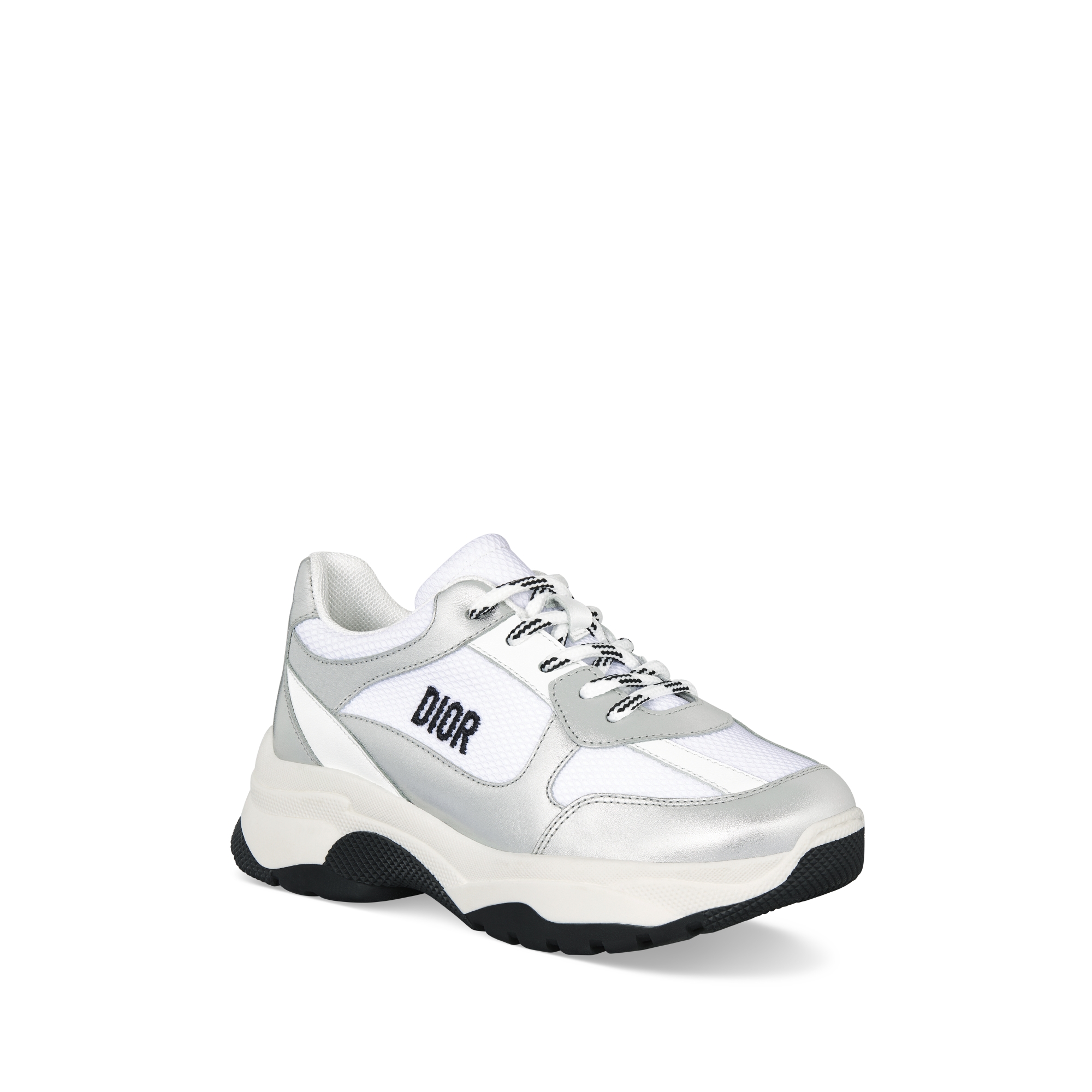 儿童低帮运动鞋 银色调牛皮革和白色网面 E03