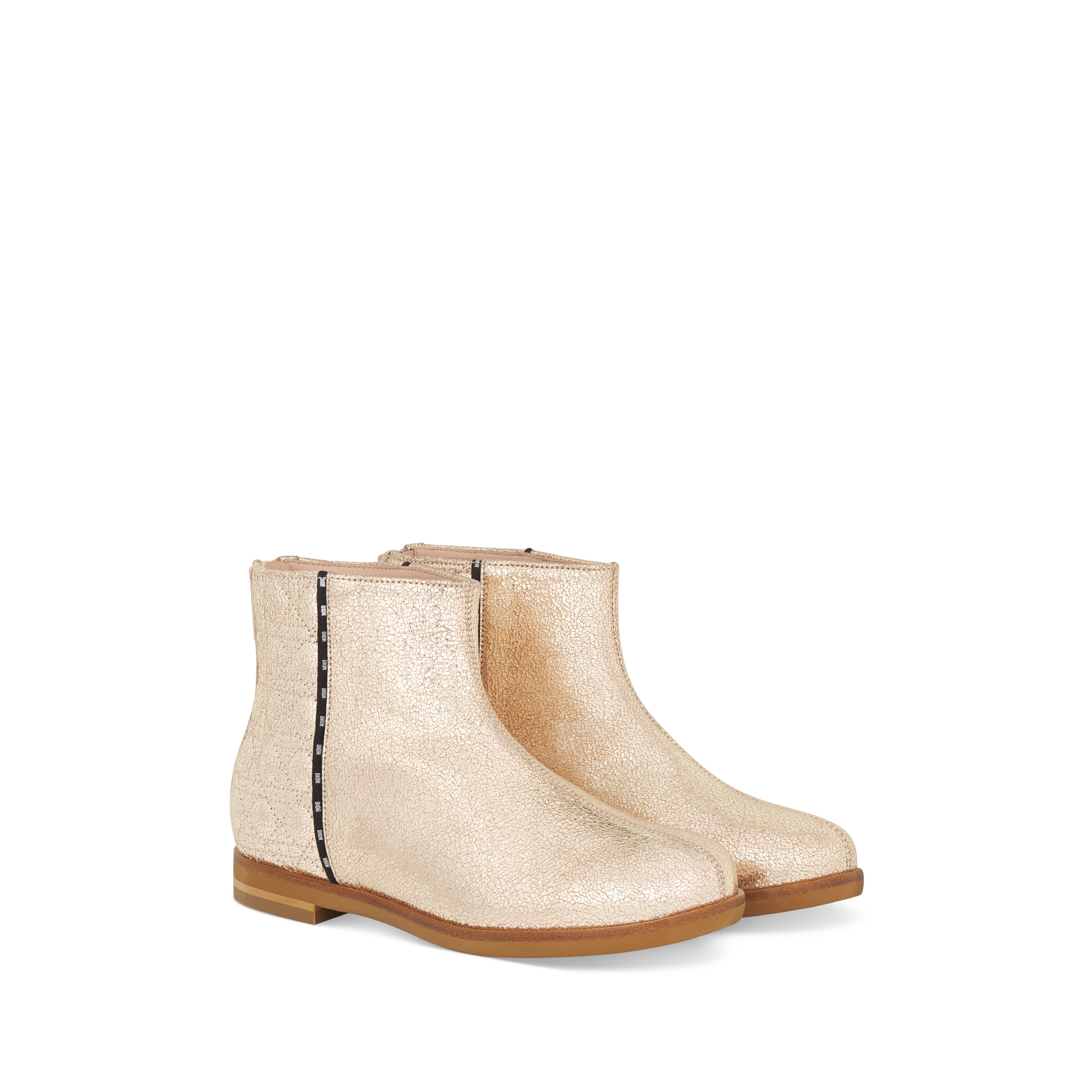 儿童及踝靴 亮面金色调褶皱羊皮革 E03