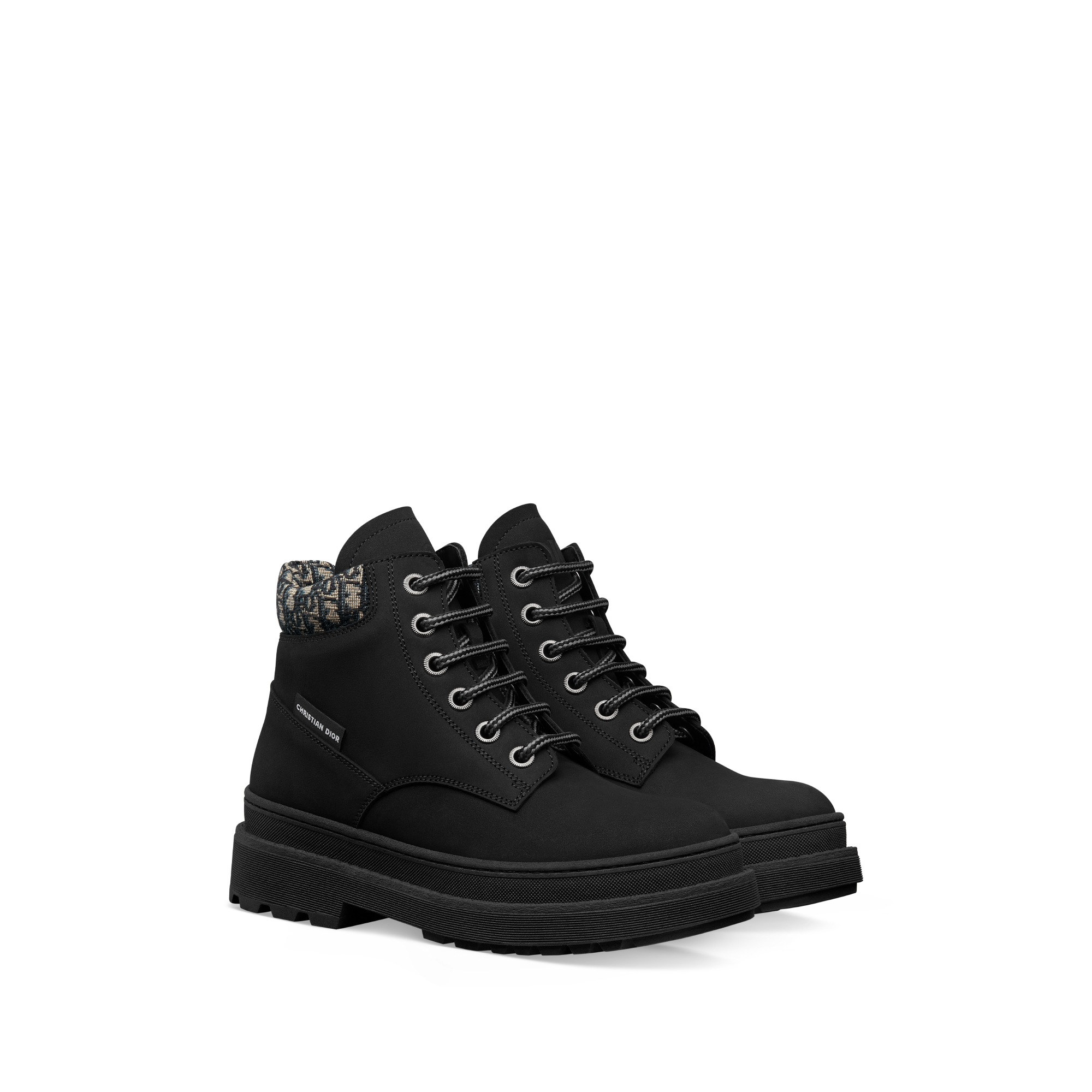 儿童及踝靴 黑色绒面革米色和黑色 Oblique 印花面料 E03