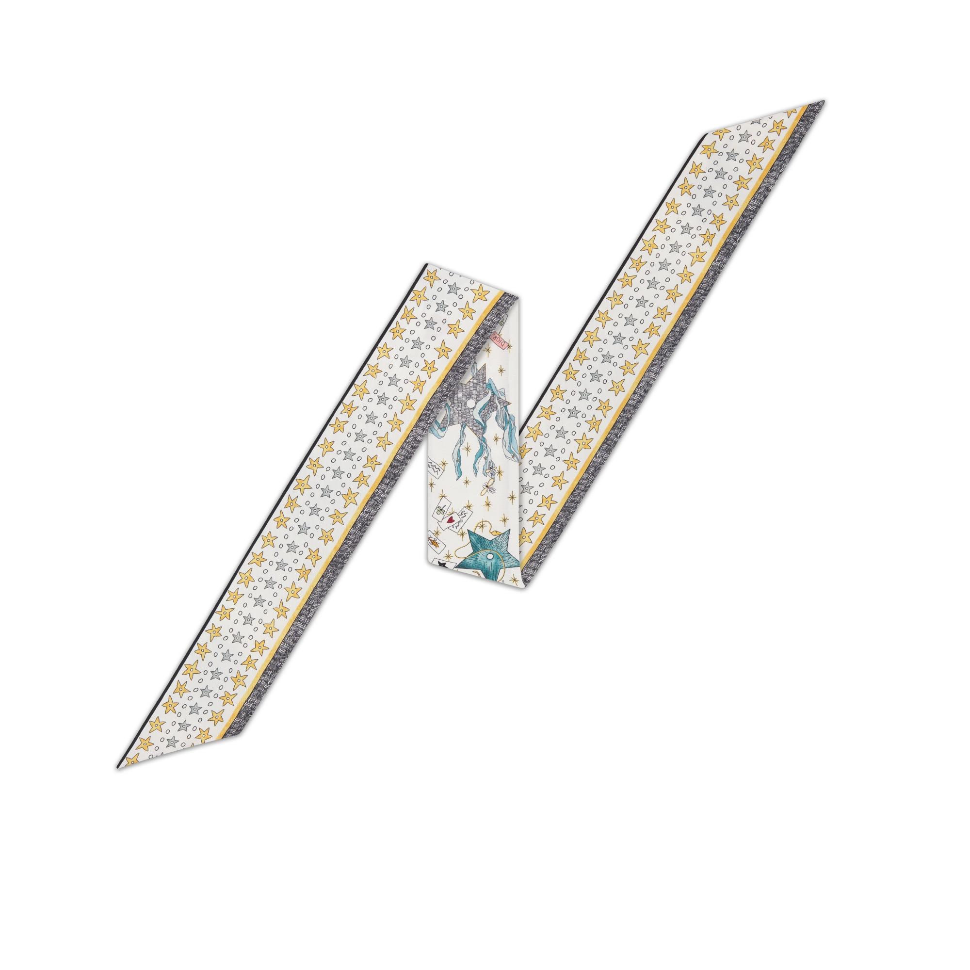 Mitzah 丝巾 白色桑蚕丝斜纹面料 L'Étoile Tarot 图案印花 E08