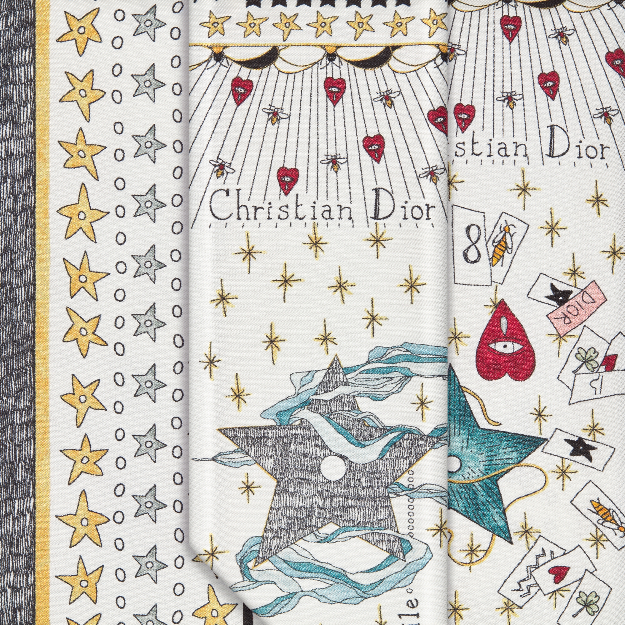 Mitzah 丝巾 白色桑蚕丝斜纹面料 L'Étoile Tarot 图案印花 E09