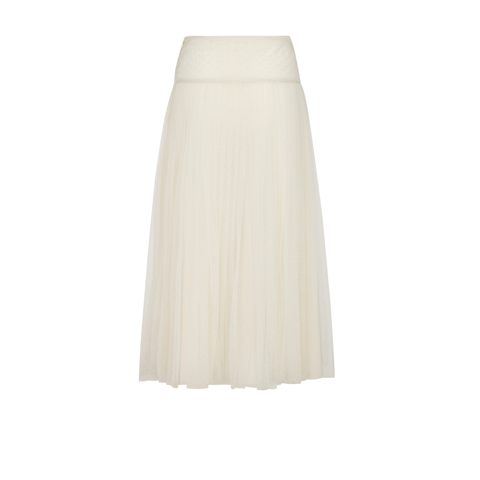 中长百褶裙 米白色小花薄洋纱 E08