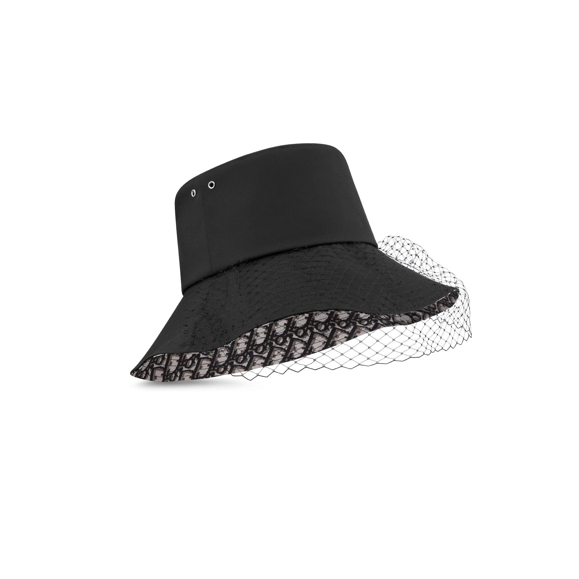 Teddy-D 宽檐桶帽 黑色棉质混纺面料搭配薄纱 E03