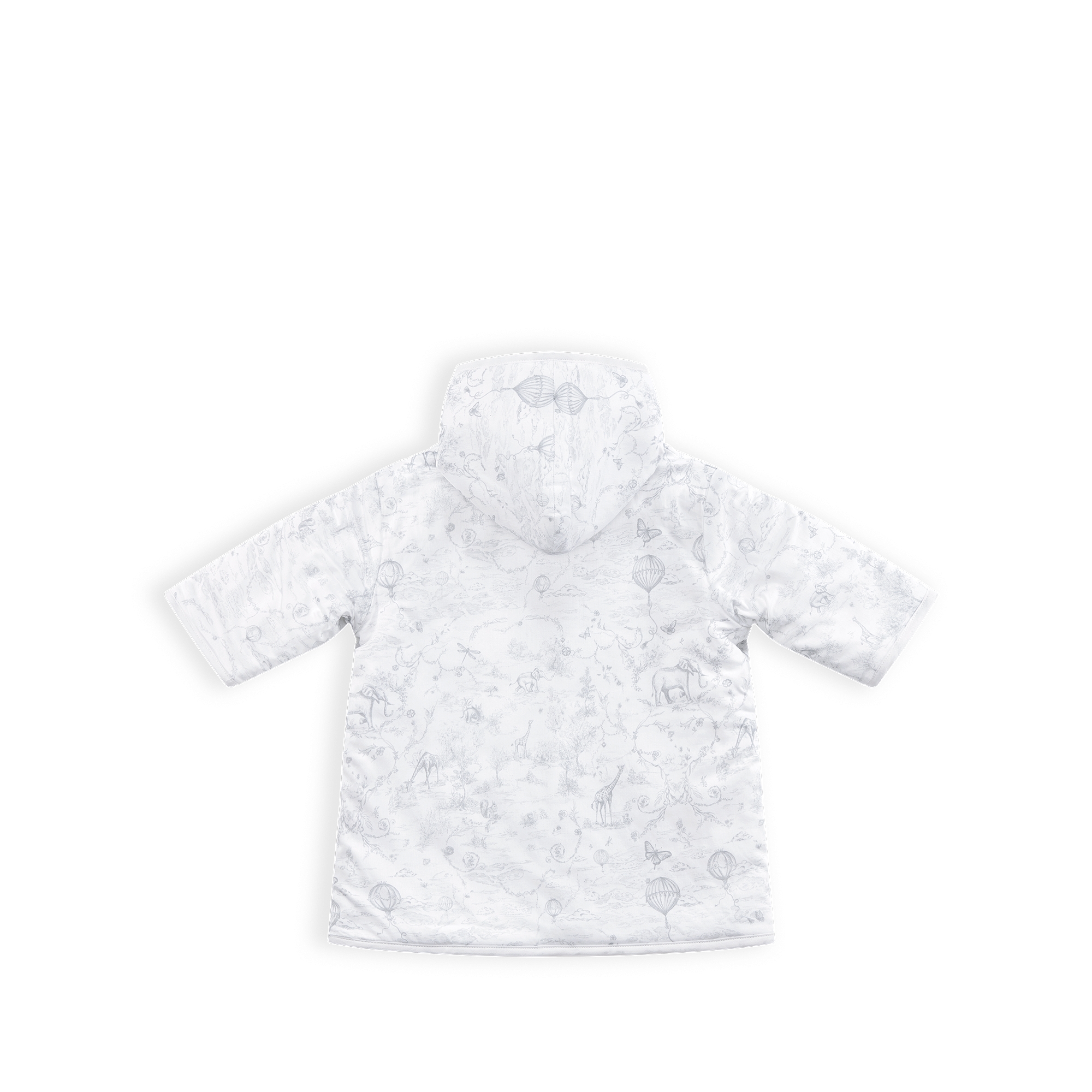 婴儿连帽浴袍 白色棉质混纺府绸面料和毛圈针织面料灰色茹伊印花 E08