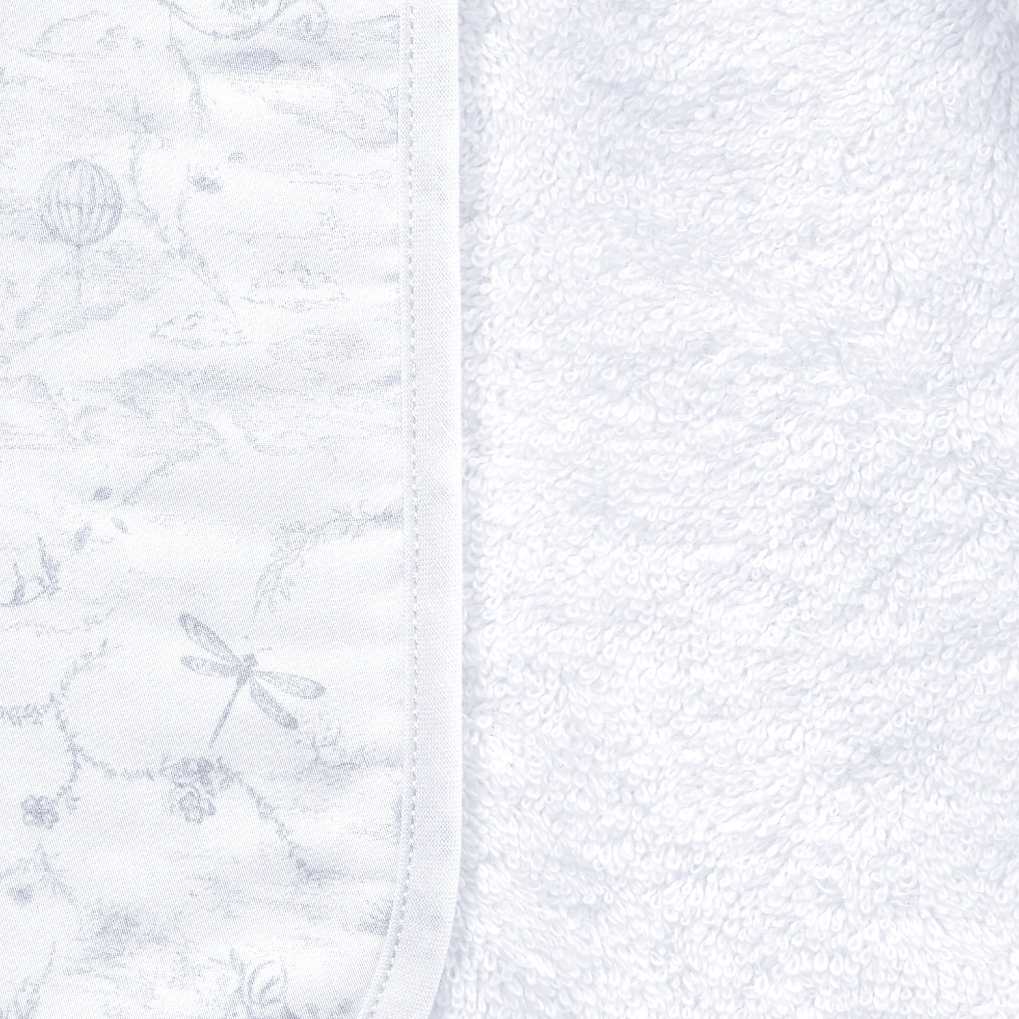 婴儿连帽浴袍 白色棉质混纺府绸面料和毛圈针织面料灰色茹伊印花 E10