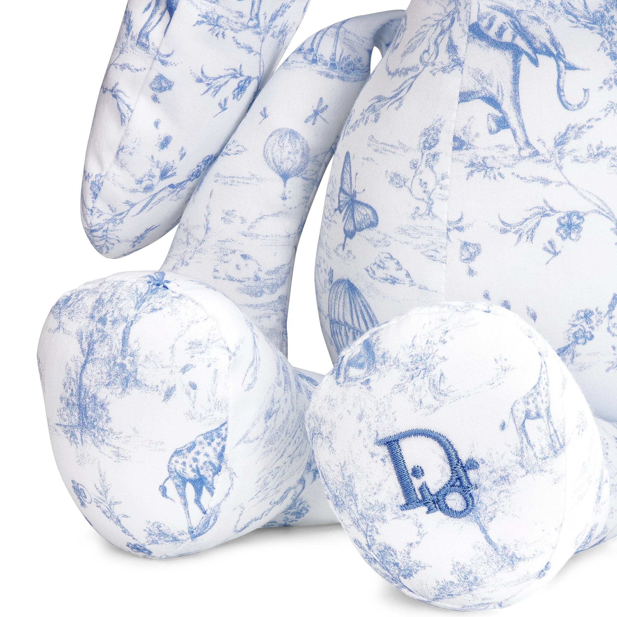 兔子毛绒玩具 白色棉缎淡蓝色茹伊印花 E09