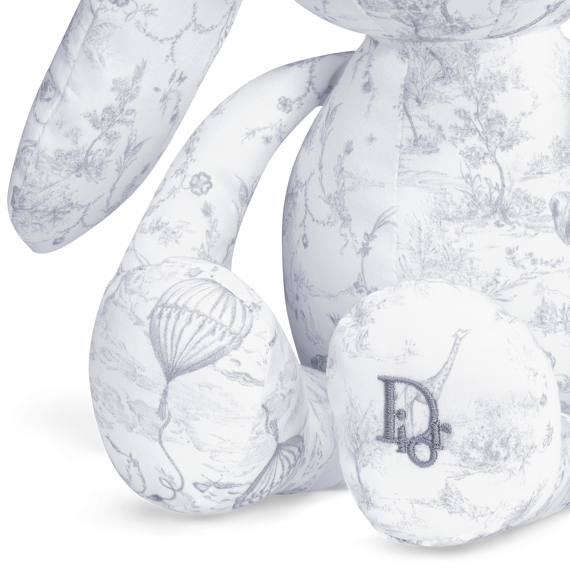 兔子毛绒玩具 白色棉缎灰色茹伊印花 E09