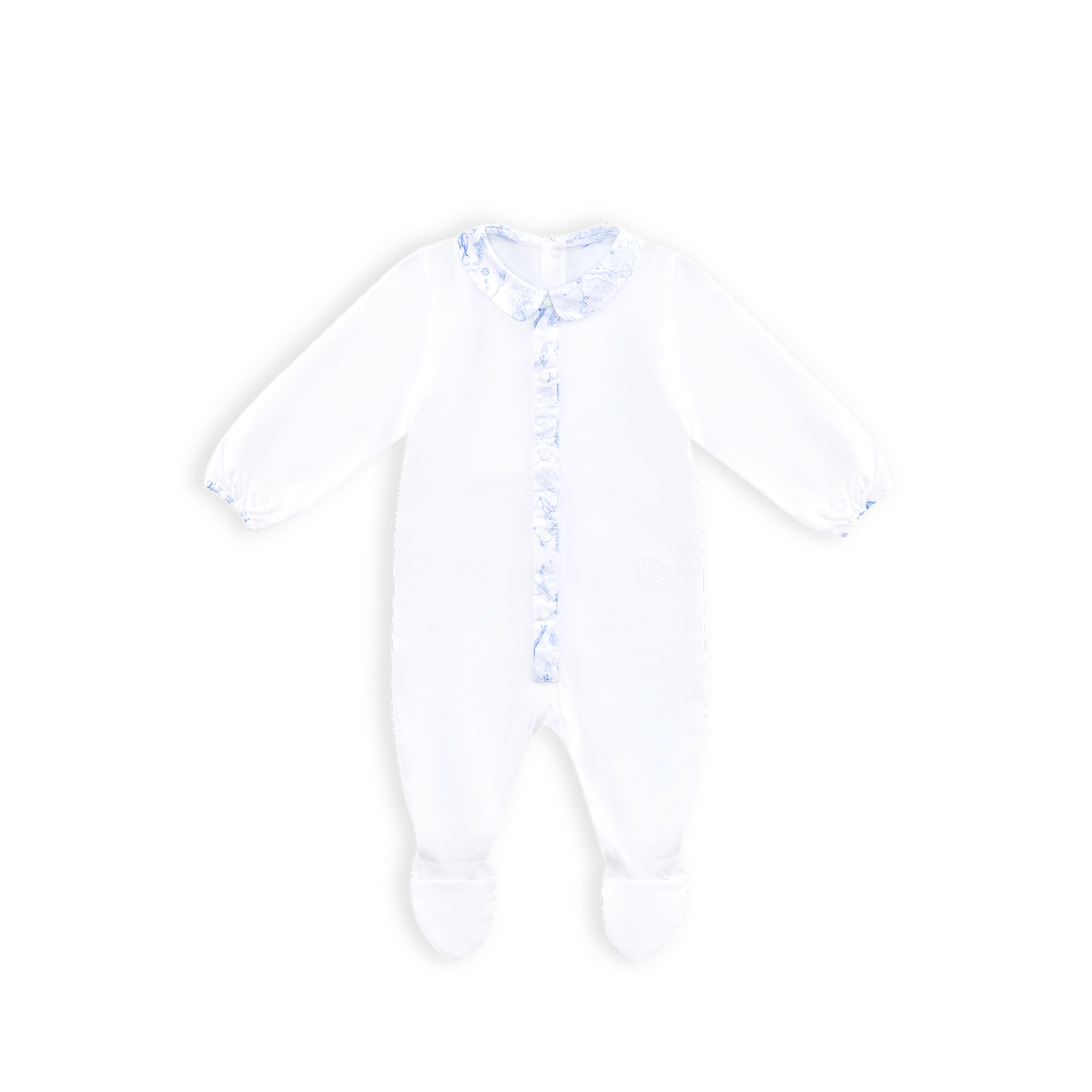 新生儿礼品套装 白色棉质双面布和缎面面料搭配淡蓝色茹伊印花 E02