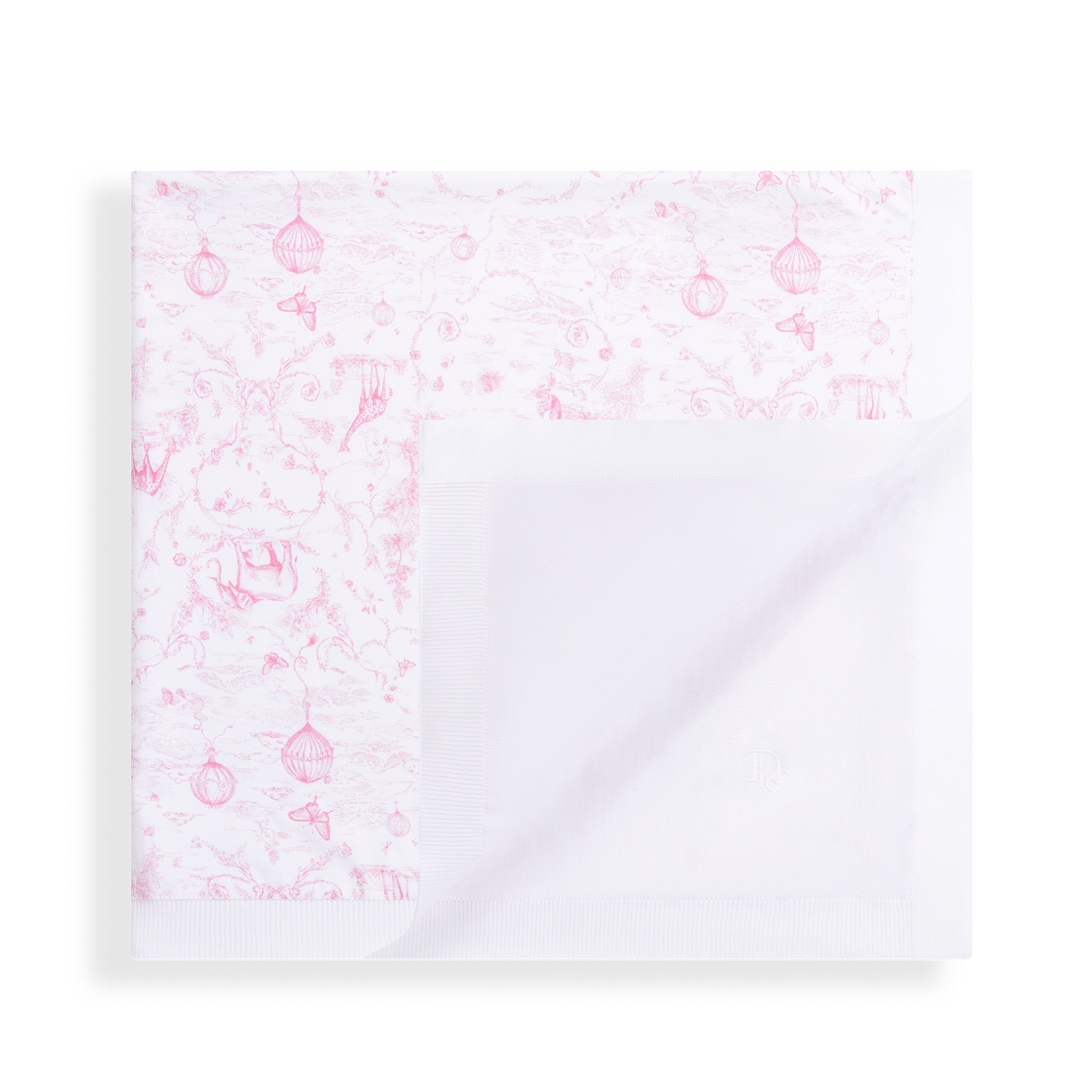 婴儿毯 白色棉质混纺针织面料淡粉色茹伊印花 E02