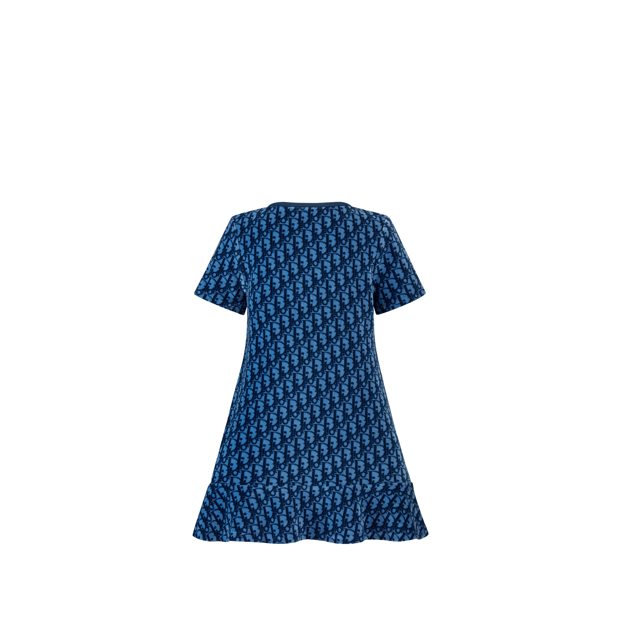 儿童 A 字连衣裙 蓝色天鹅绒平纹针织面料 Oblique 印花 E08