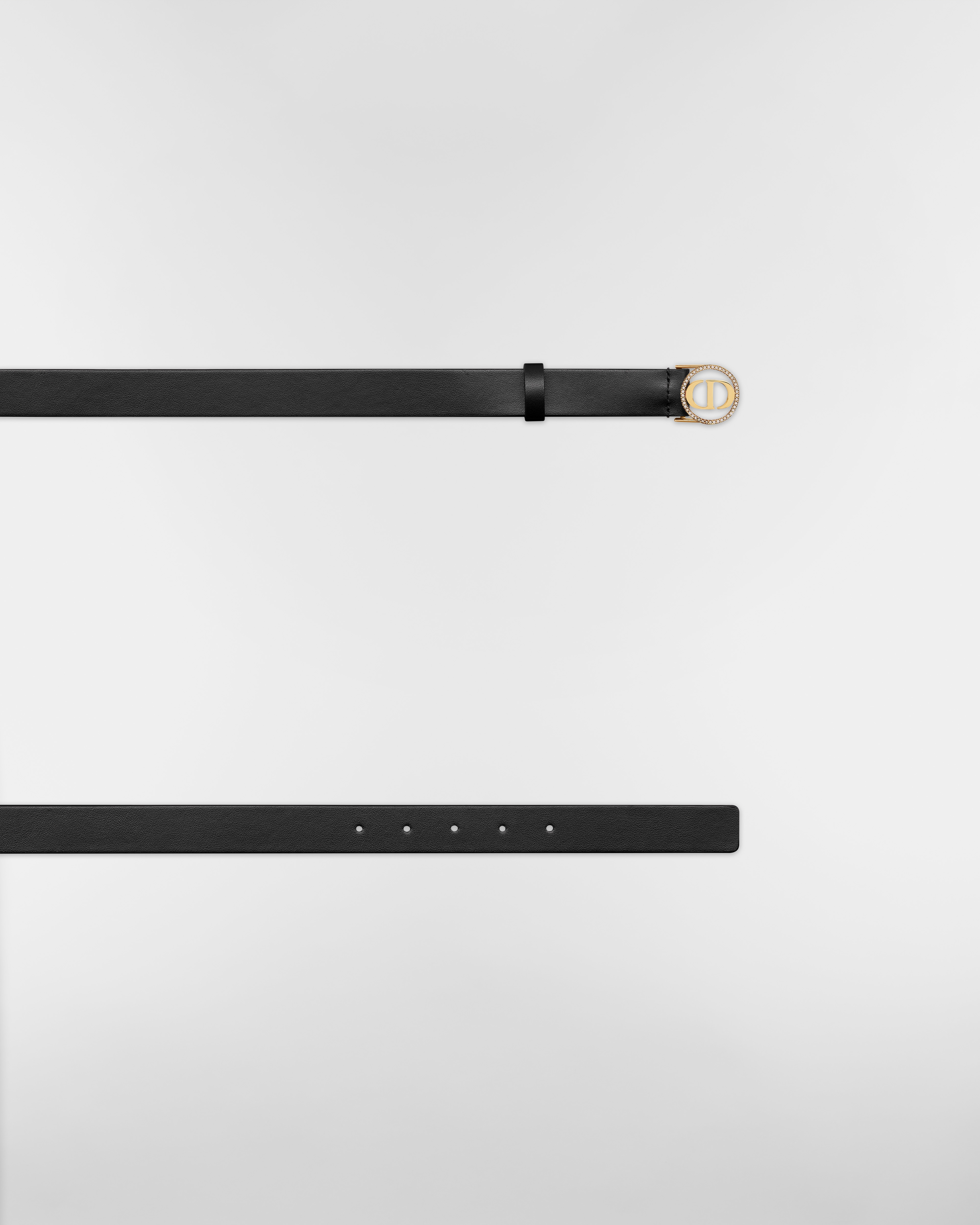 30 Montaigne Circled 腰带 25 毫米黑色光滑牛皮革和银色调晶体 E06