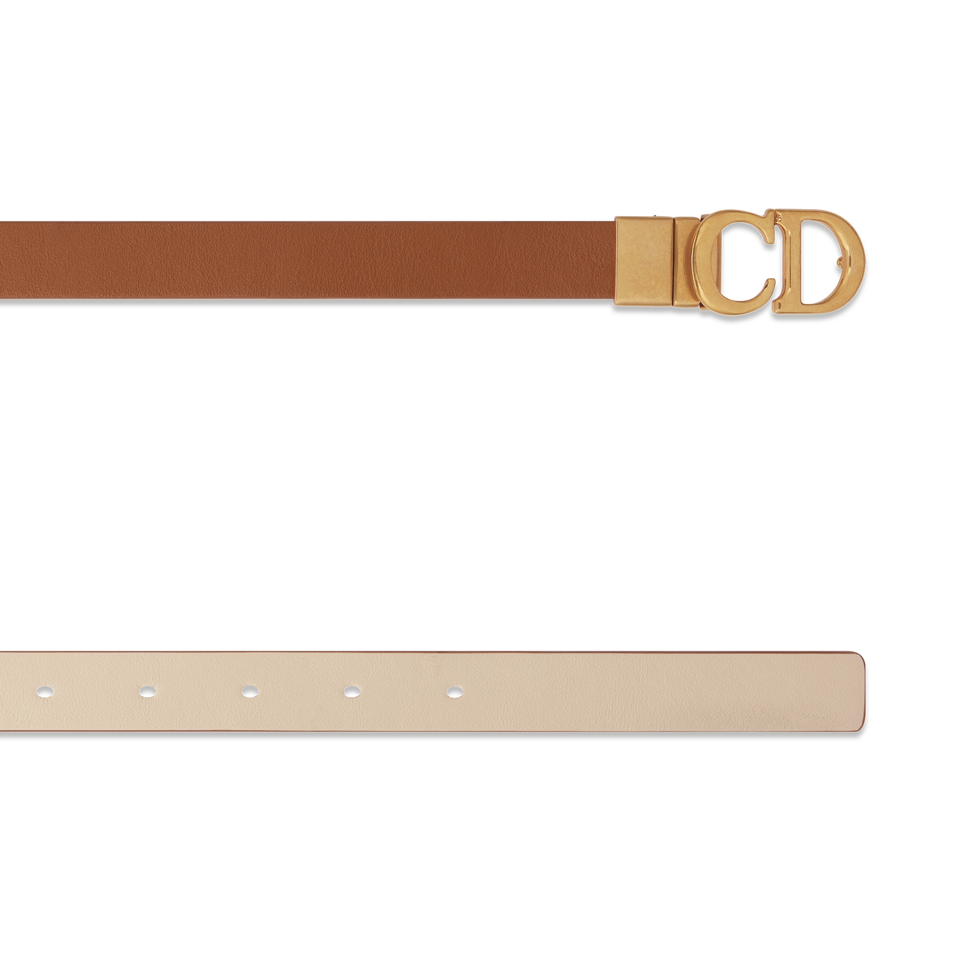 马鞍双面腰带 20 毫米马鞍金色和焦糖米色光滑牛皮革 E06