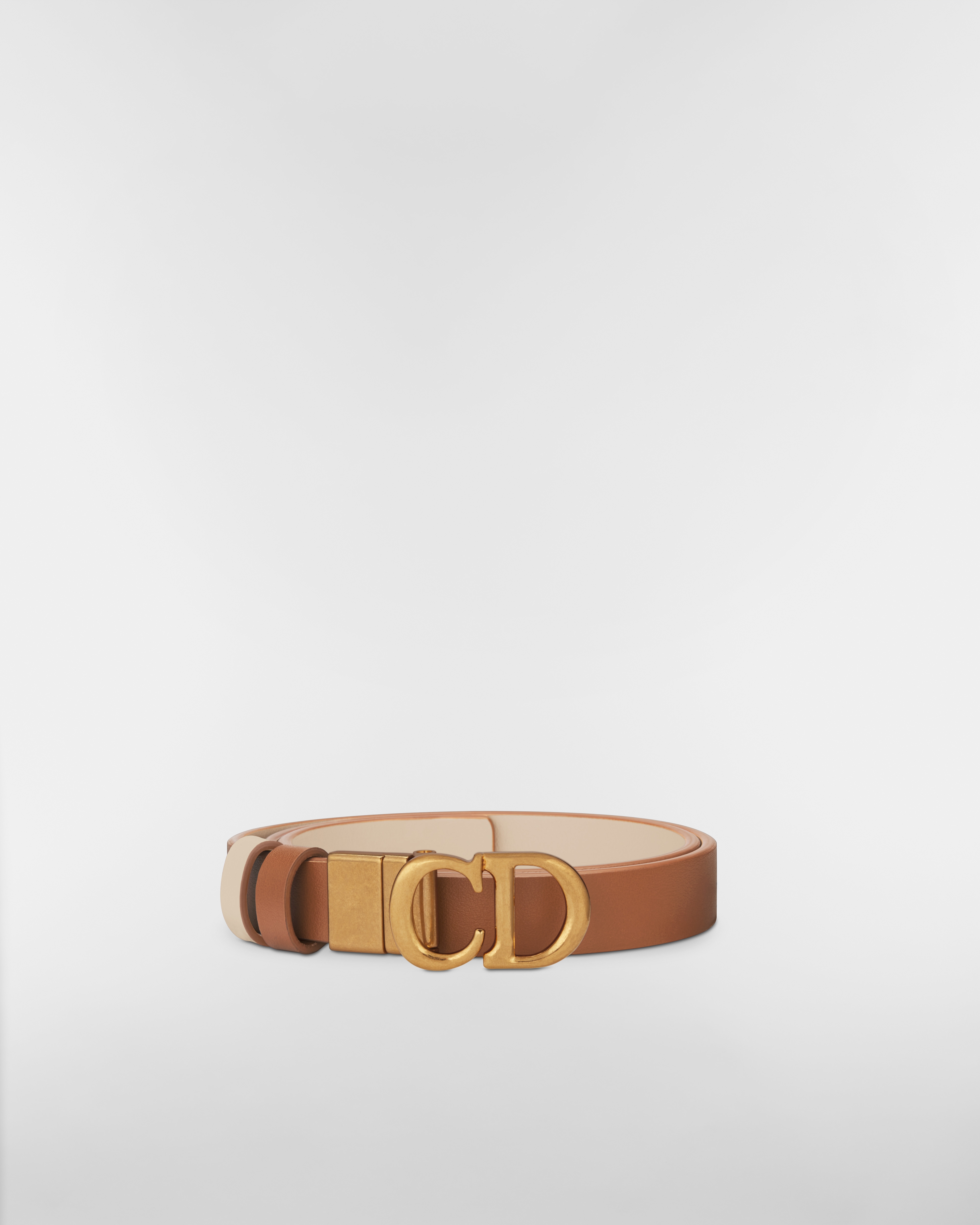 马鞍双面腰带 20 毫米马鞍金色和焦糖米色光滑牛皮革 E03