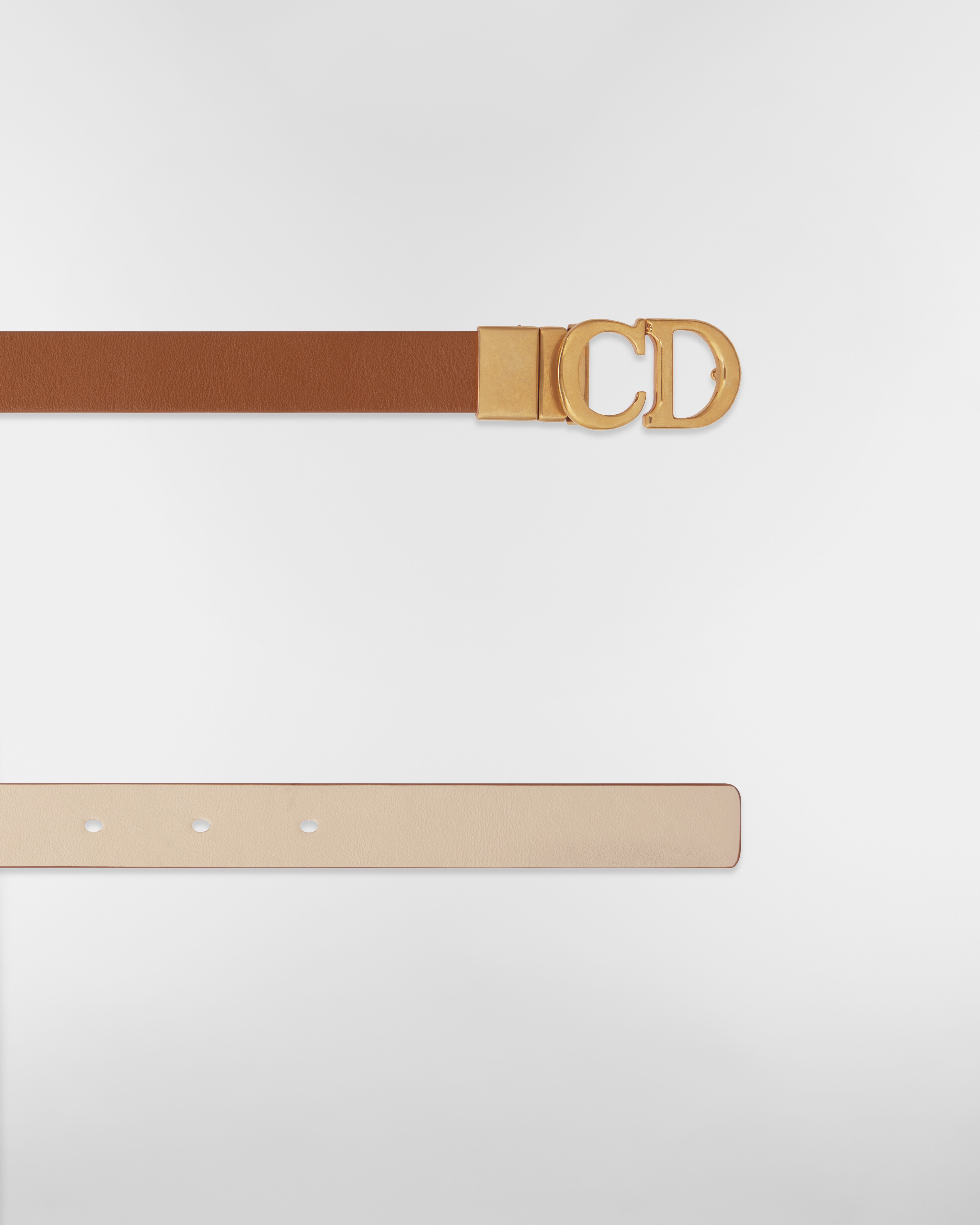 马鞍双面腰带 20 毫米马鞍金色和焦糖米色光滑牛皮革 E06